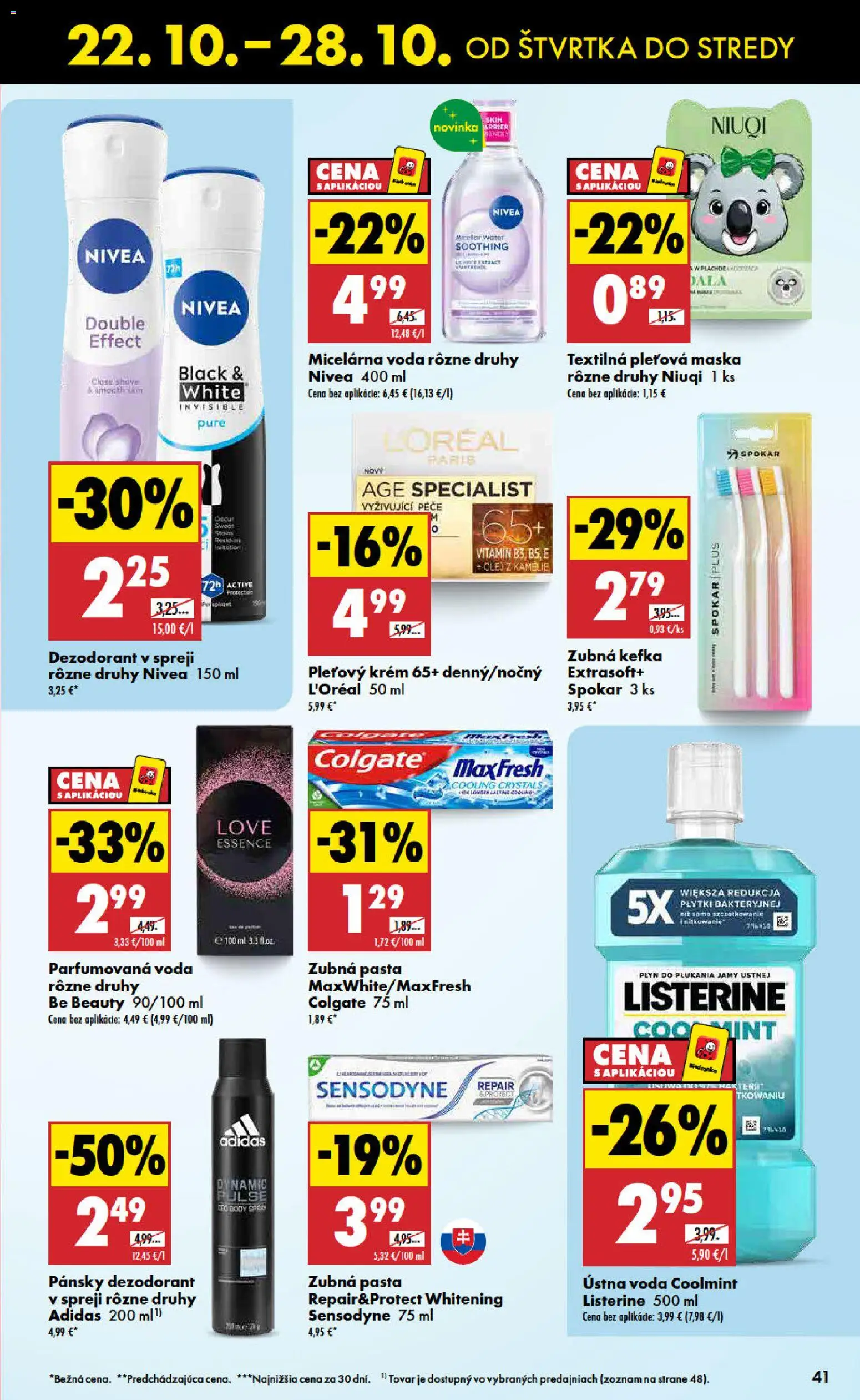 Náhľad Biedronka letáku platného od 22.10.2026 - Voda, Olej, Maska, Dezodorant, Listerine, Krém, Zubná kefka, Ústna voda
