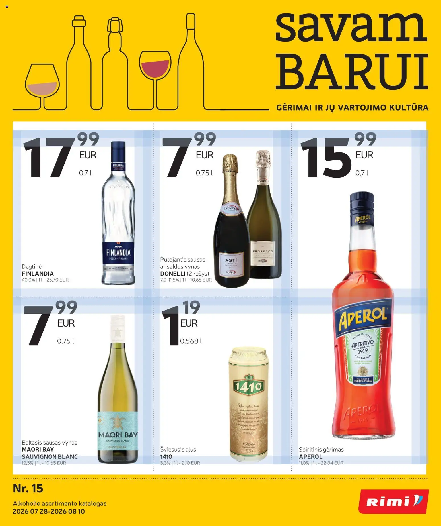 Rimi parduotuvės leidinio Rimi leidinys - Alkoholinių gėrimų galiojančio nuo 2026.07.28 peržiūra