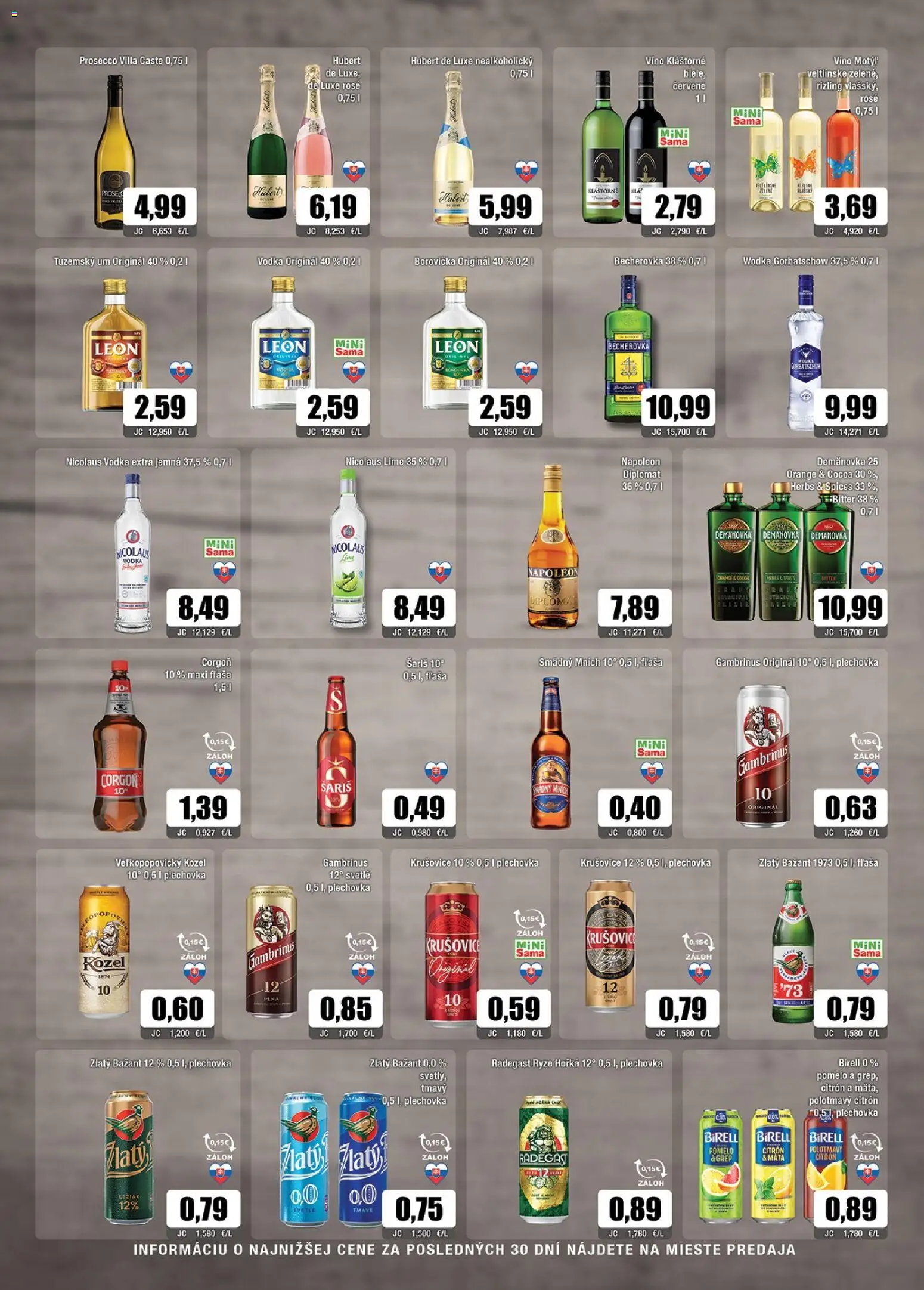 Náhľad Sama letáku platného od 23.10.2026 - Borovička, Becherovka, Radegast, Hubert de Luxe, Birell, Krušovice, Šariš, Gambrinus