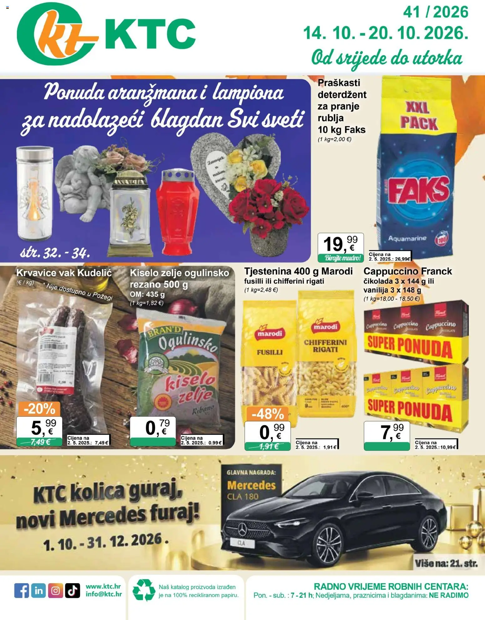 Pregled letka KTC Katalog široke potrošnje trgovine KTC vrijedi od 14.10.2026 - Tjestenina, Cappuccino, Zelje, Deterdžent, Kolica, Faks