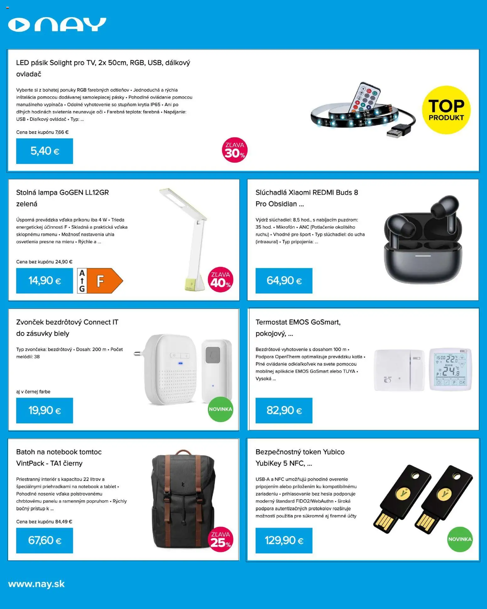 Náhľad NAY Elektrodom letáku platného od 19.10.2026 - Xiaomi, Notebook, Lampa, Batoh, Termostat, Zvonček, Stolná lampa, Led pásik