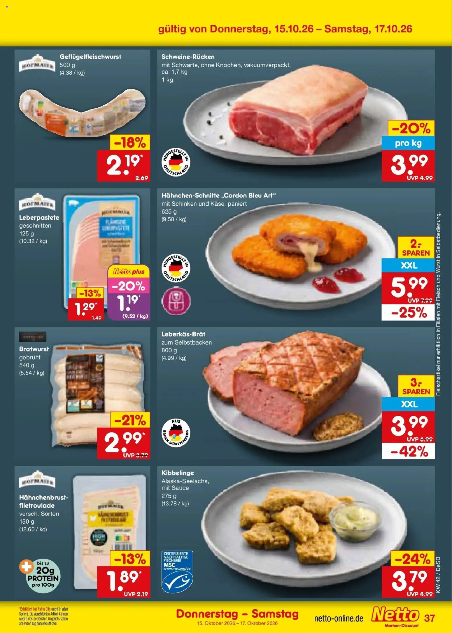 Vorschau von dem Prospekt des Geschäftes Netto Marken-Discount, gültig ab dem 12.10.2026 - Wurst, Bratwurst, Fleisch, Schinken, Schweinerucken, Hahnchenbrust
