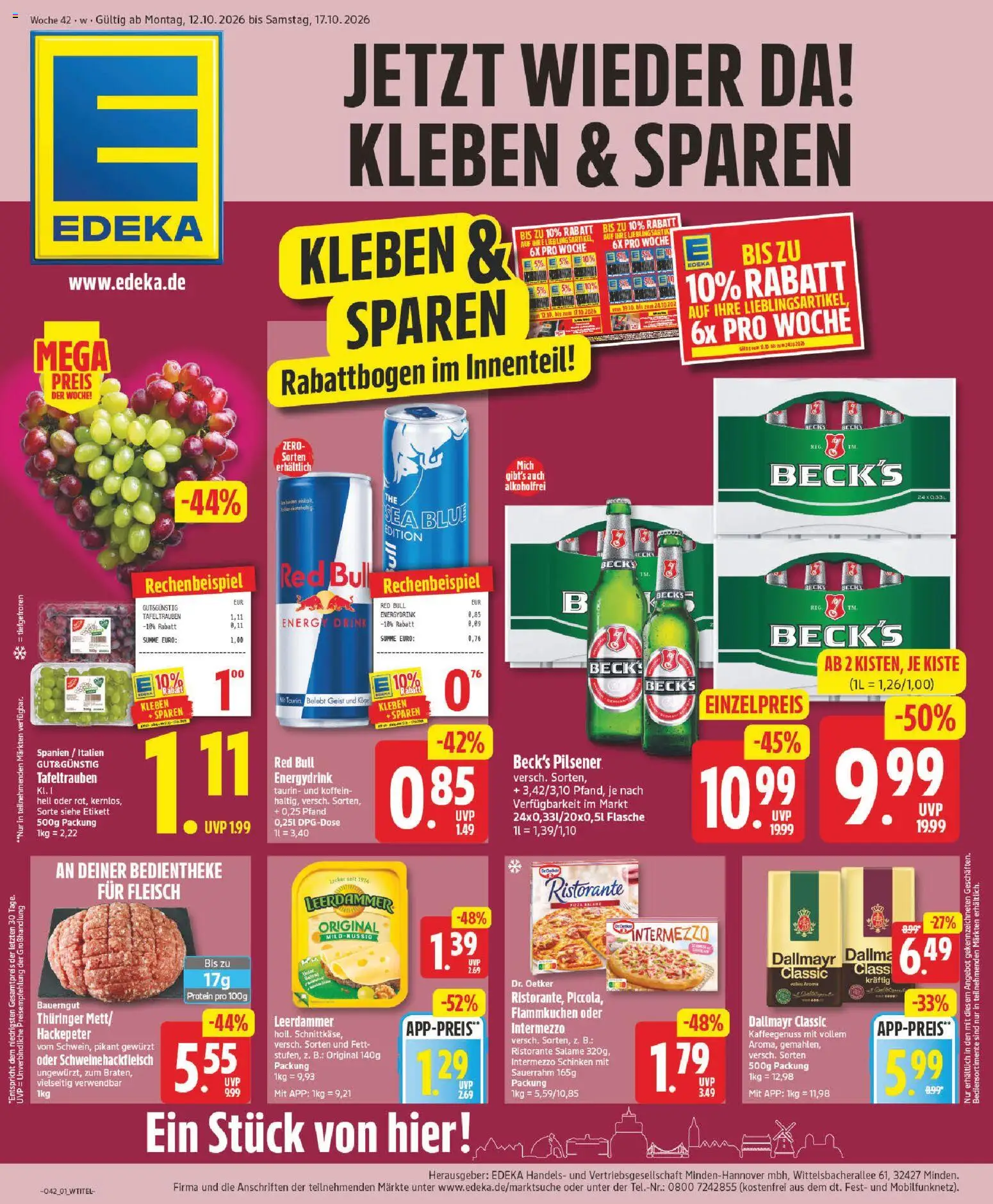 Vorschau von dem Prospekt des Geschäftes Elli Markt, gültig ab dem 12.10.2026 - Red bull, Fleisch, Ristorante, Energy, Trauben, Schinken, Sauerrahm, Bauerngut