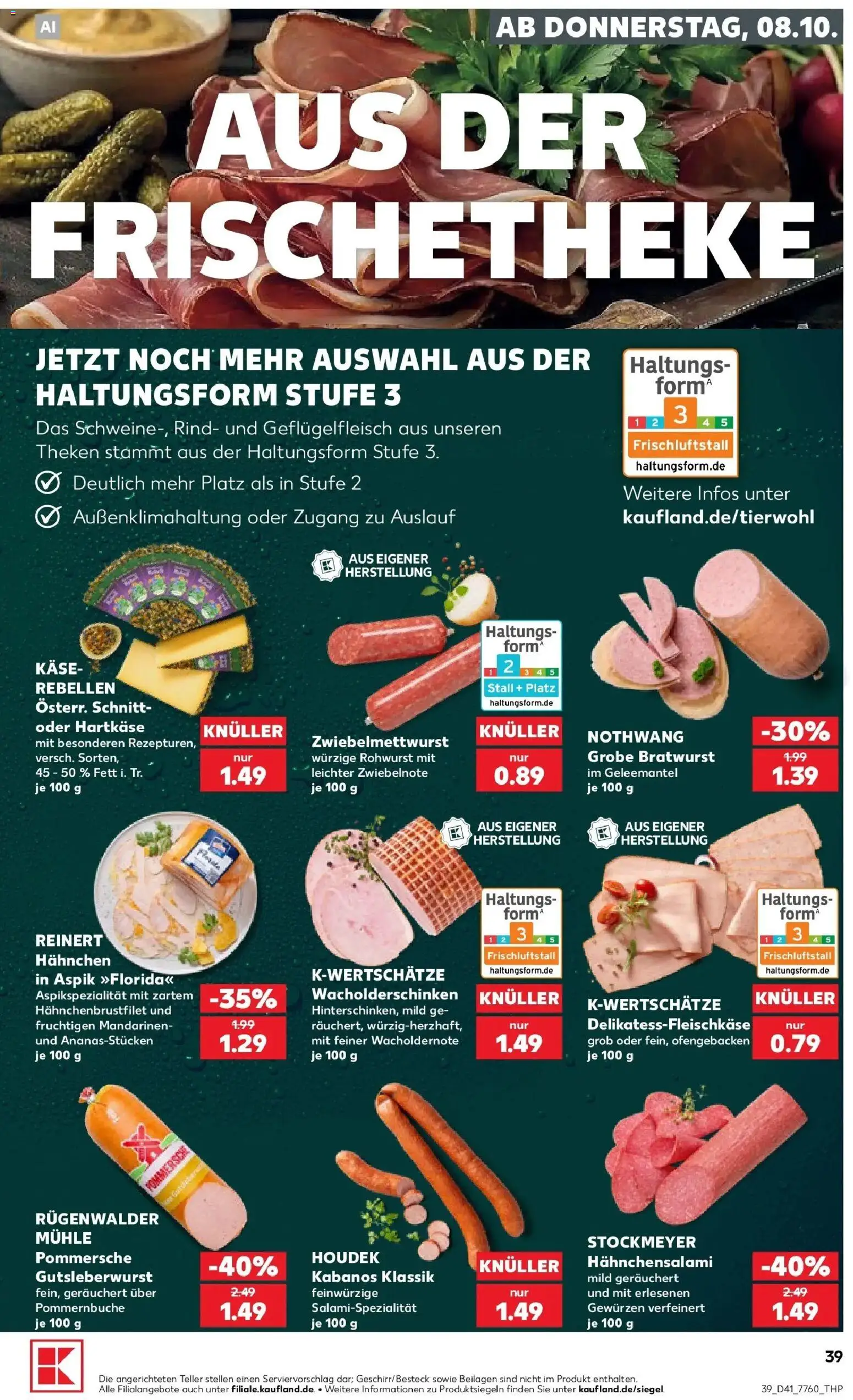 Vorschau von dem Prospekt des Geschäftes Kaufland, gültig ab dem 08.10.2026 - Käse, Bratwurst, Mühle, Mandarinen, Beilagen, Hahnchen