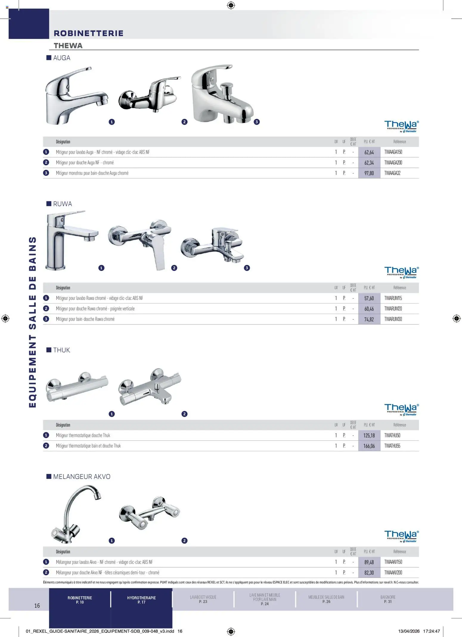 Prévisualisation de Rexel - Brochure Sanitaire du magasin Rexel formulaire valide 20/04/2026 - Meuble, Baignoire, Douche, Meuble de salle de bain, Lavabo, Mitigeur thermostatique, Mélangeur