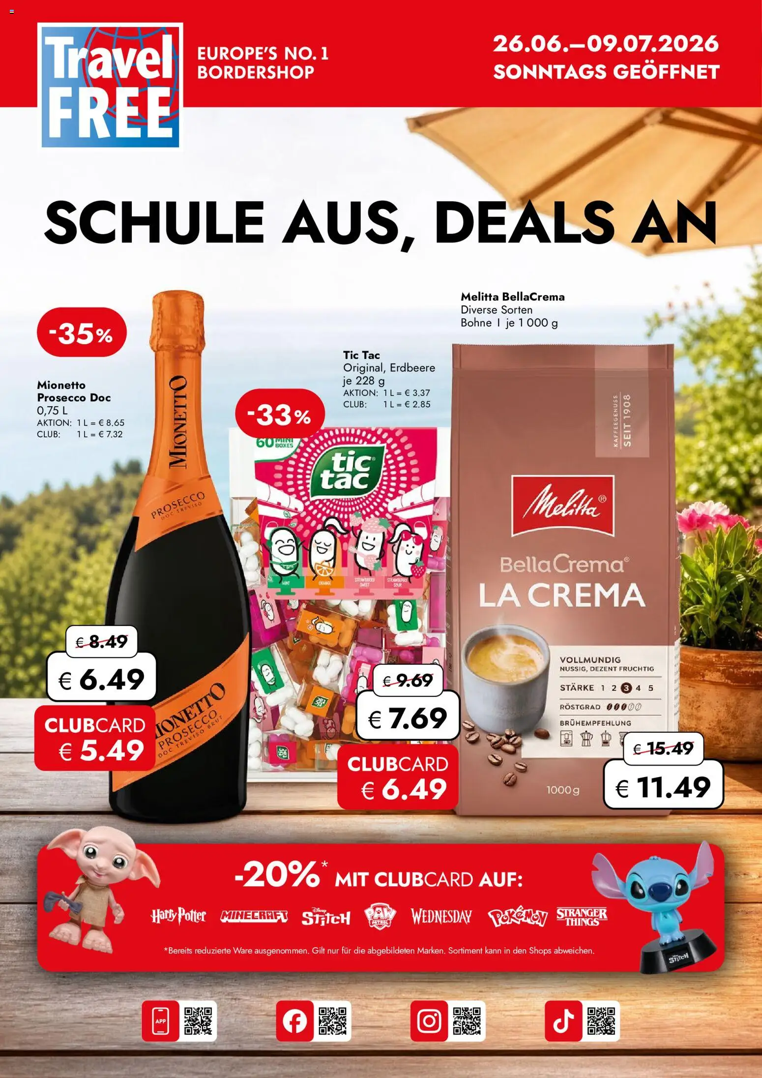 Vorschau der Angebote: Travel FREE Travel FREE Flugblatt gültig ab 26.06.2026 - Prosecco, Bohne