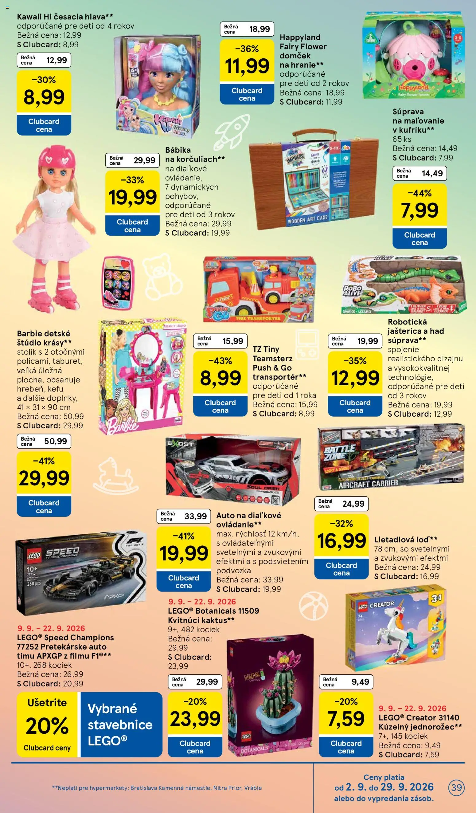 Náhľad Tesco letáku platného od 09.09.2026 - LEGO, Bábika, Stolík