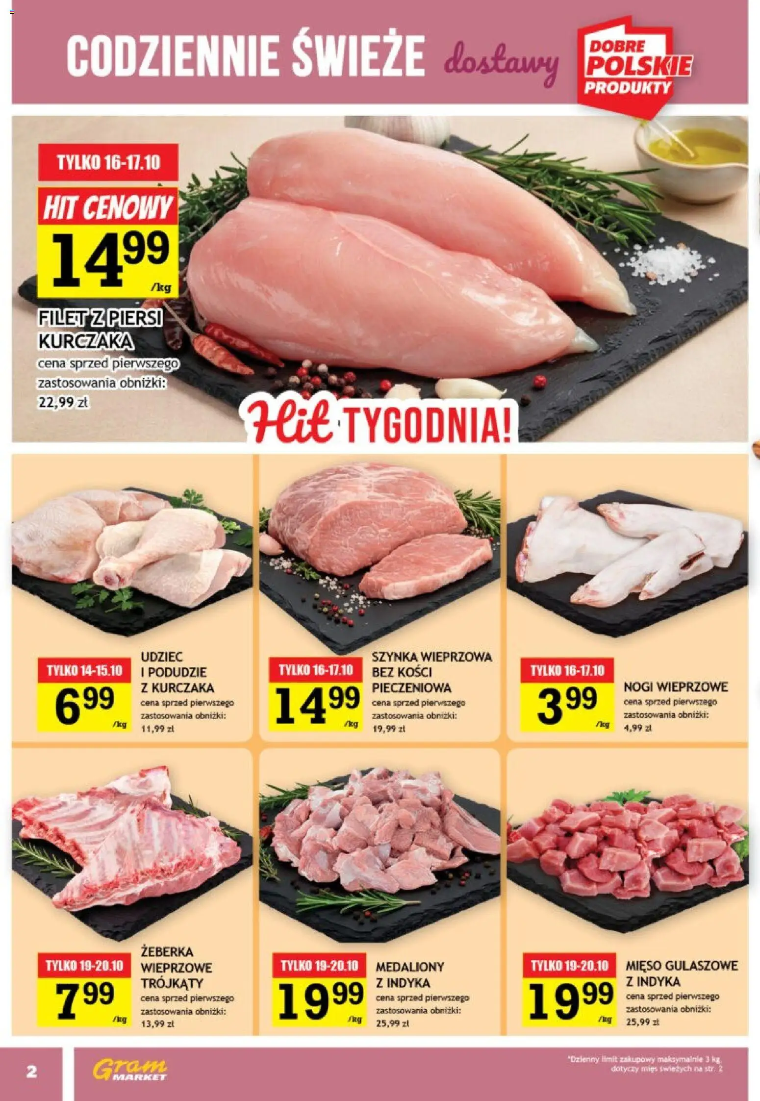 Pogląd gazetki "Gram Market gazetka" ze sklepu Gram Market ważnej od 14.10.2026 - Mięso, Żeberka, Piersi, Szynka, Filet, Szynka wieprzowa, Filet z piersi kurczaka