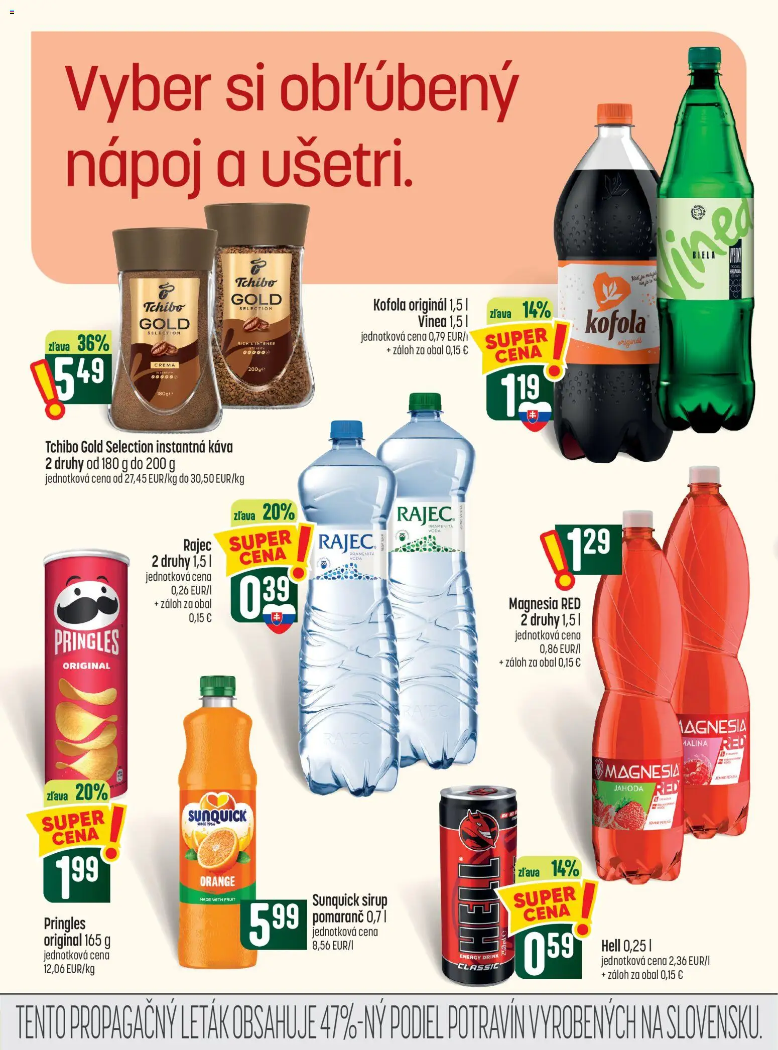 Náhľad COOP Jednota letáku platného od 22.10.2026 - Káva, Rajec, Kofola, Pringles, Sirup, Sunquick, Instantná káva, Magnesia