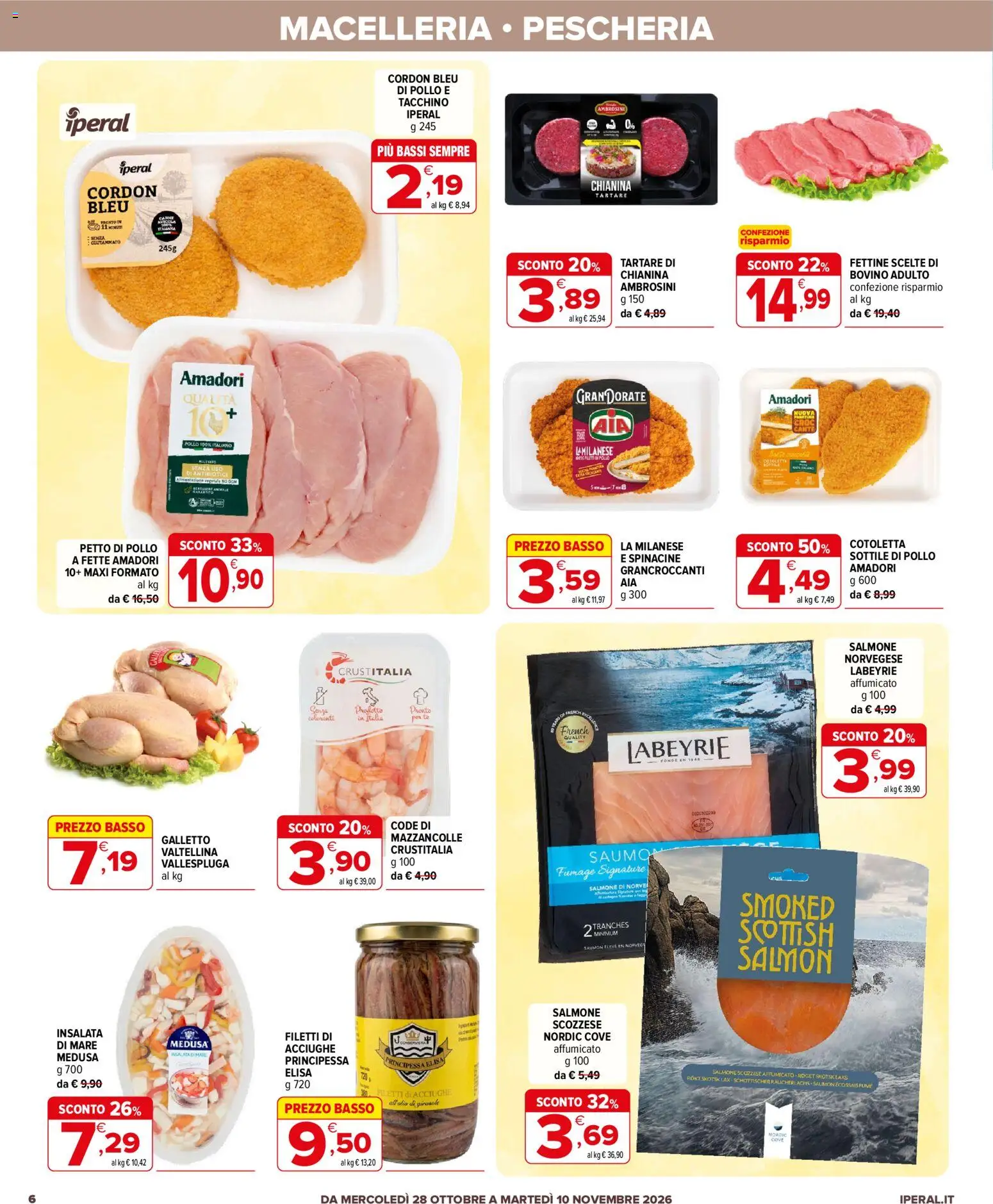 Anteprima dell'opuscolo Iperal volantino Monza dal negozio Iperal valido da 28/10/2026 - Pollo, Insalata, Mazzancolle, Salmone, Tacchino, Bovino, Petto di Pollo, Basso