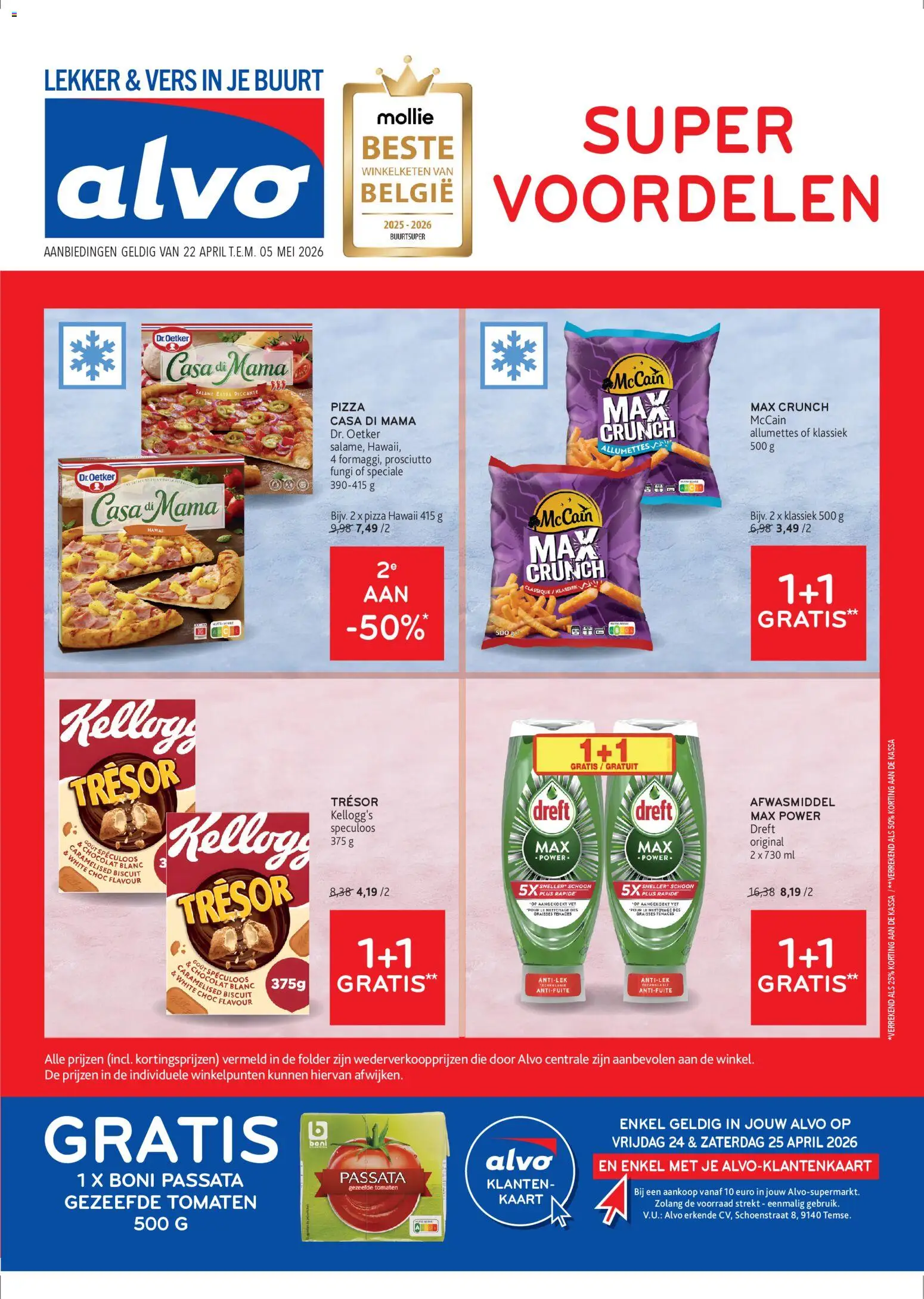 Voorbeeld van Alvo Folder van winkel Alvo geldig vanaf 22/04/2026 - Pizza, Kaart, Prosciutto, Tomaten, Passata, Afwasmiddel