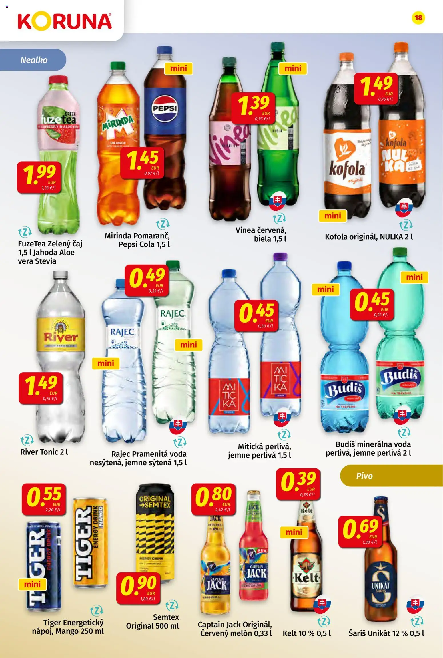 Náhľad Koruna letáku platného od 11.09.2026 - Mango, Rajec, Pivo, Kofola, Čaj, Tonic, Vinea, Minerálna voda