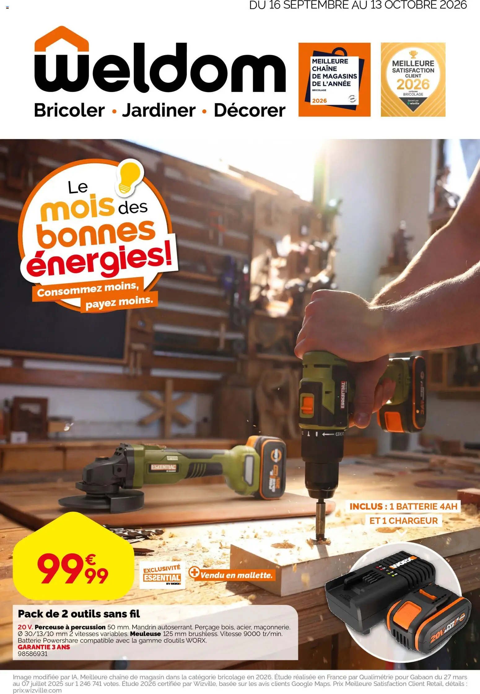 Prévisualisation de Weldom catalogue du magasin Weldom formulaire valide 16/09/2026 - Bricolage, Batterie, Meuleuse, Perceuse, Outils, Perceuse à percussion