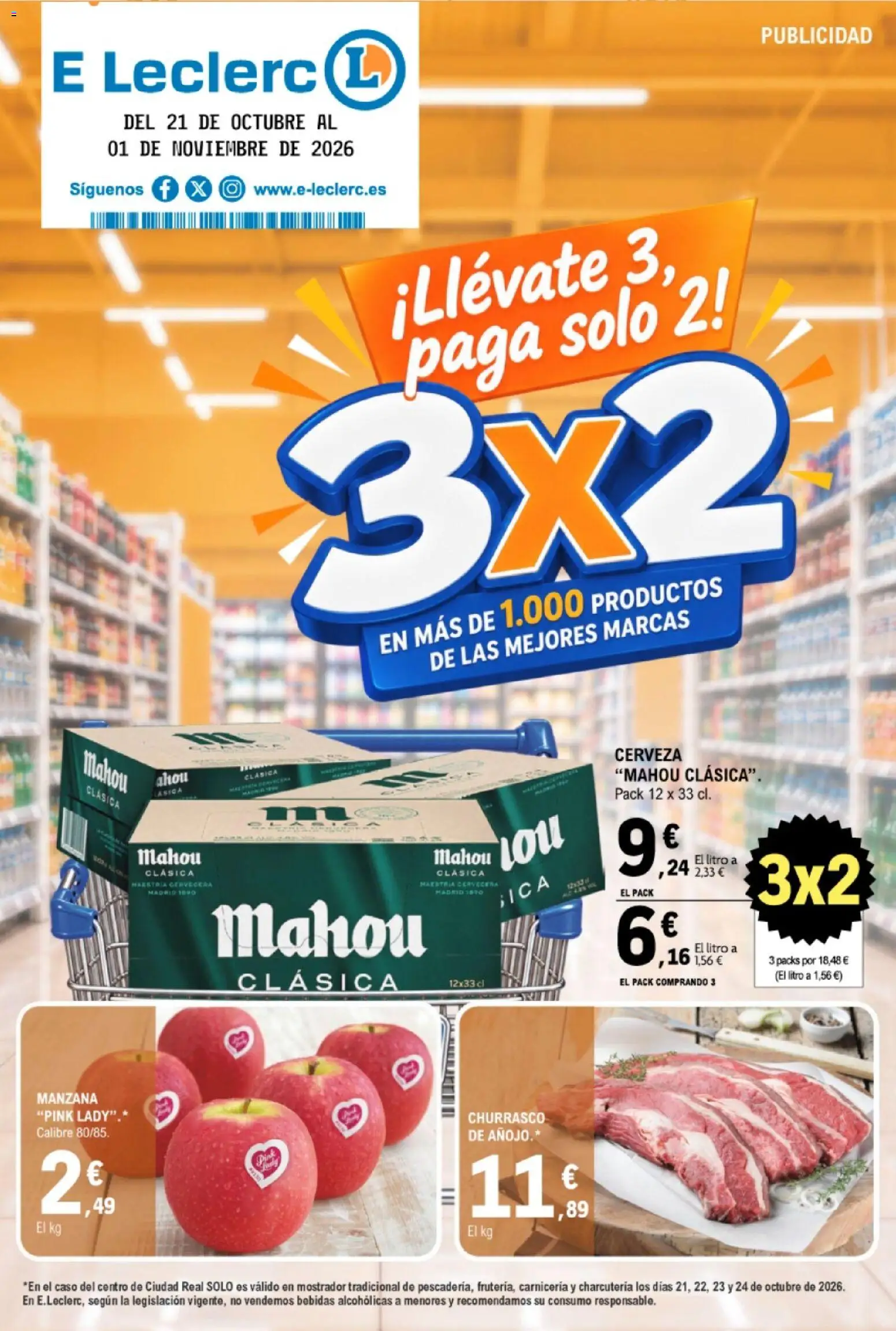 Vista previa del folleto de la tienda E.Leclerc válido desde el 21/10/2026 - Cerveza, Manzana, Bebidas