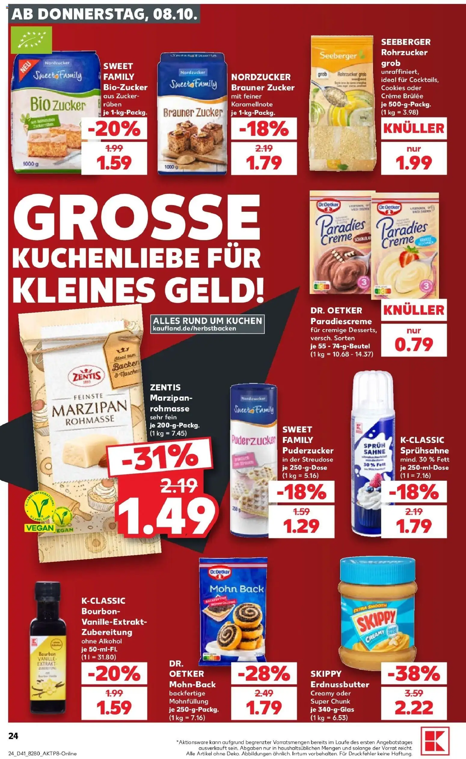 Vorschau von dem Prospekt des Geschäftes Kaufland, gültig ab dem 08.10.2026 - Kuchen, Creme brulee, Alkohol, Taschen, Zucker, Sahne, Creme, Bourbon