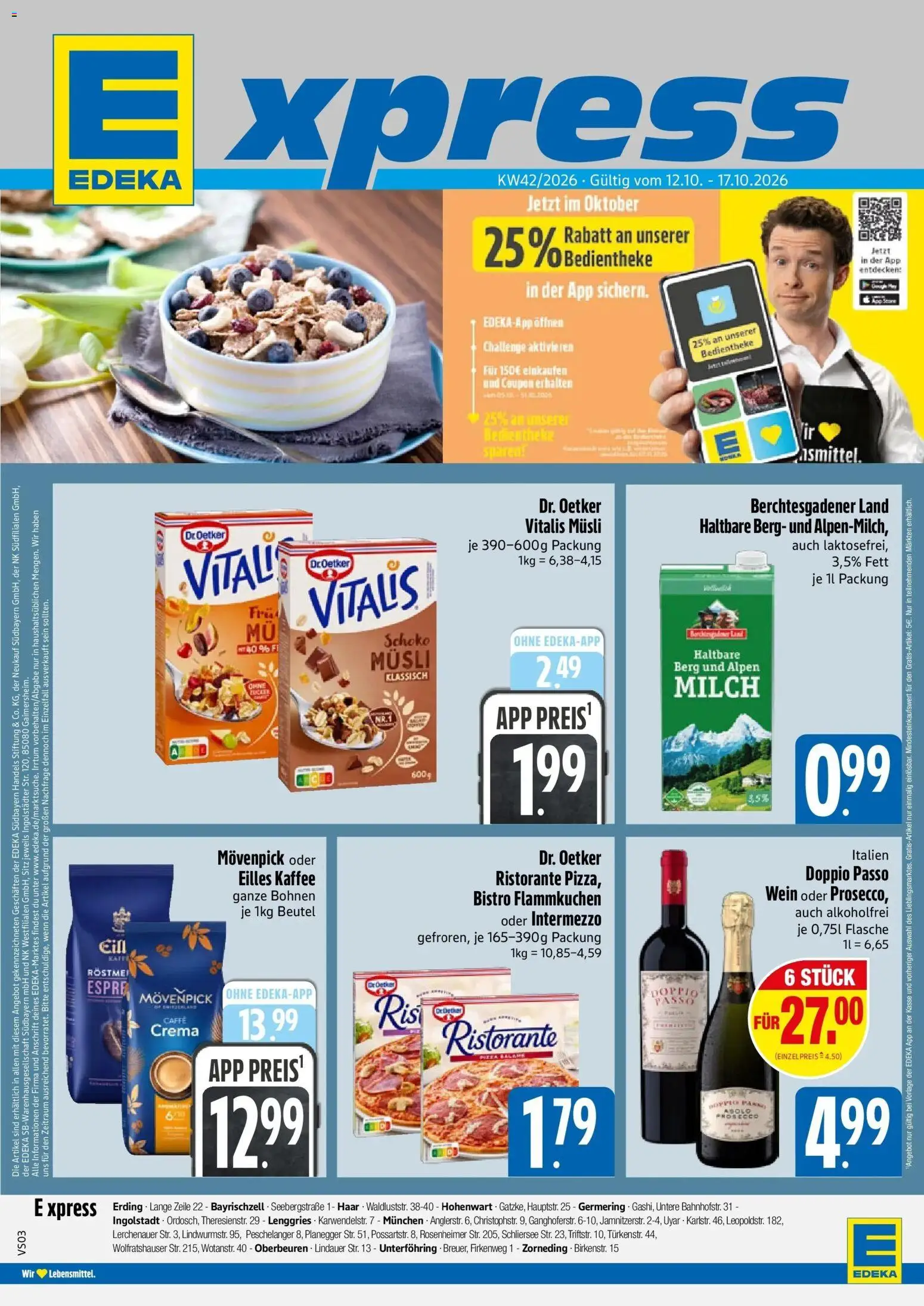 Vorschau von dem Prospekt des Geschäftes E xpress, gültig ab dem 12.10.2026 - Kaffee, Wein, Milch, Prosecco, Ristorante, Doppio Passo, Eilles kaffee, Musli