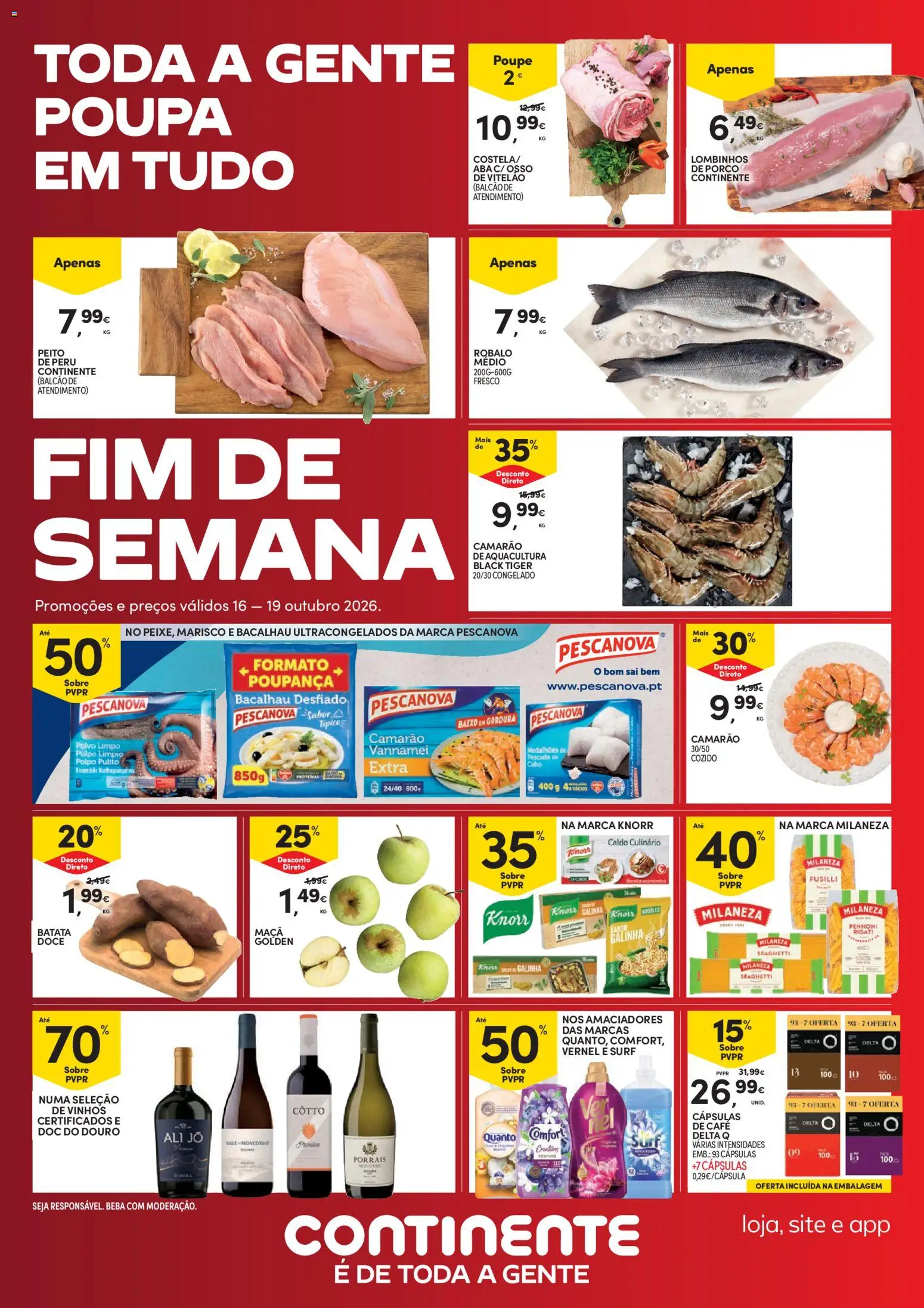 Pré-visualização do folheto da loja Continente válida a partir de 16/10/2026 - Bacalhau, Delta q, Maça, Pescada, Milaneza, Knorr, Cápsulas, Caldo