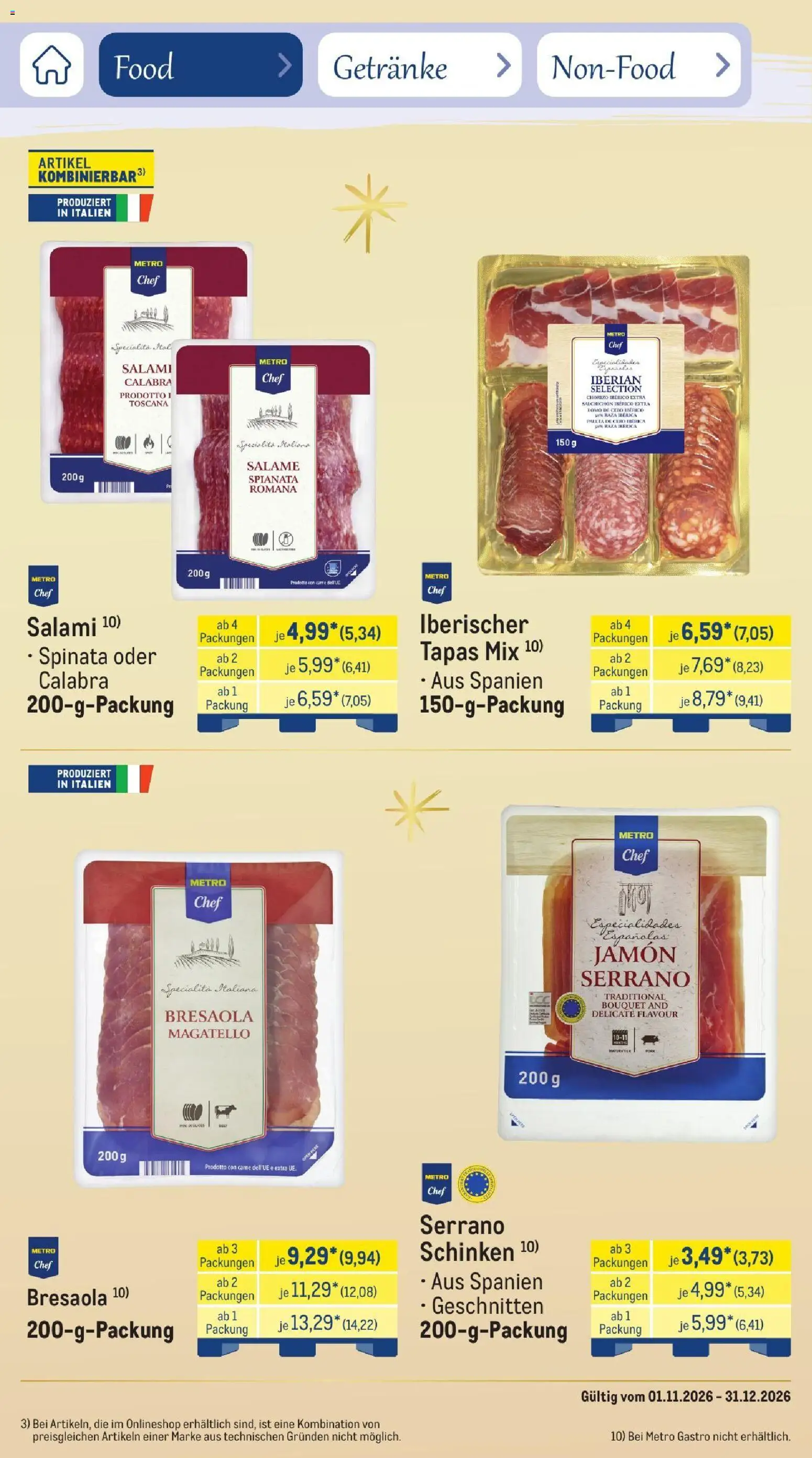 Vorschau von dem Prospekt des Geschäftes Metro, gültig ab dem 01.11.2026 - Salami, Schinken