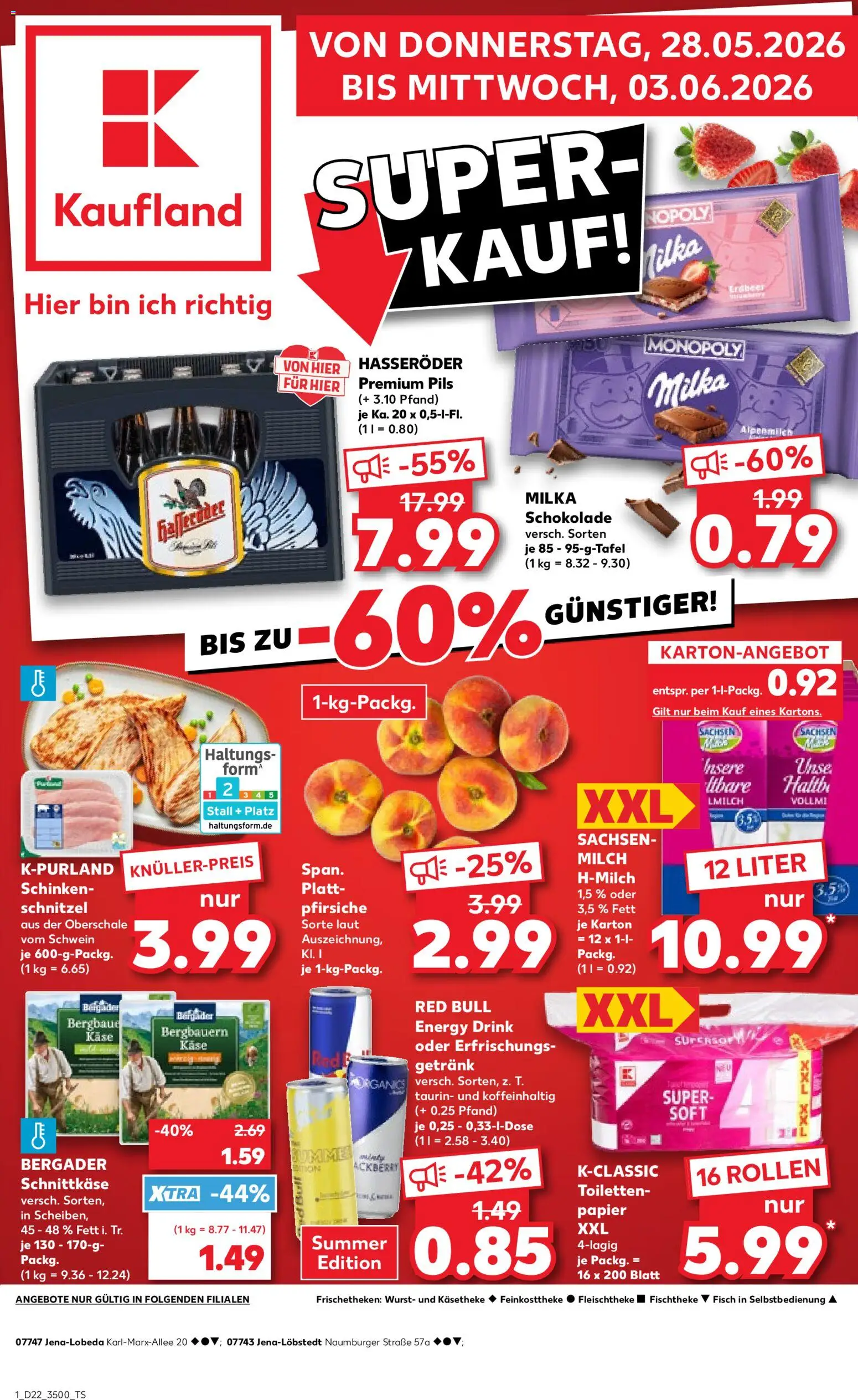 Vorschau von dem Prospekt des Geschäftes Kaufland, gültig ab dem 28.05.2026 - Schnitzel, Red bull, Käse, Schokolade, Milka, Energy, Hasseröder, Pils