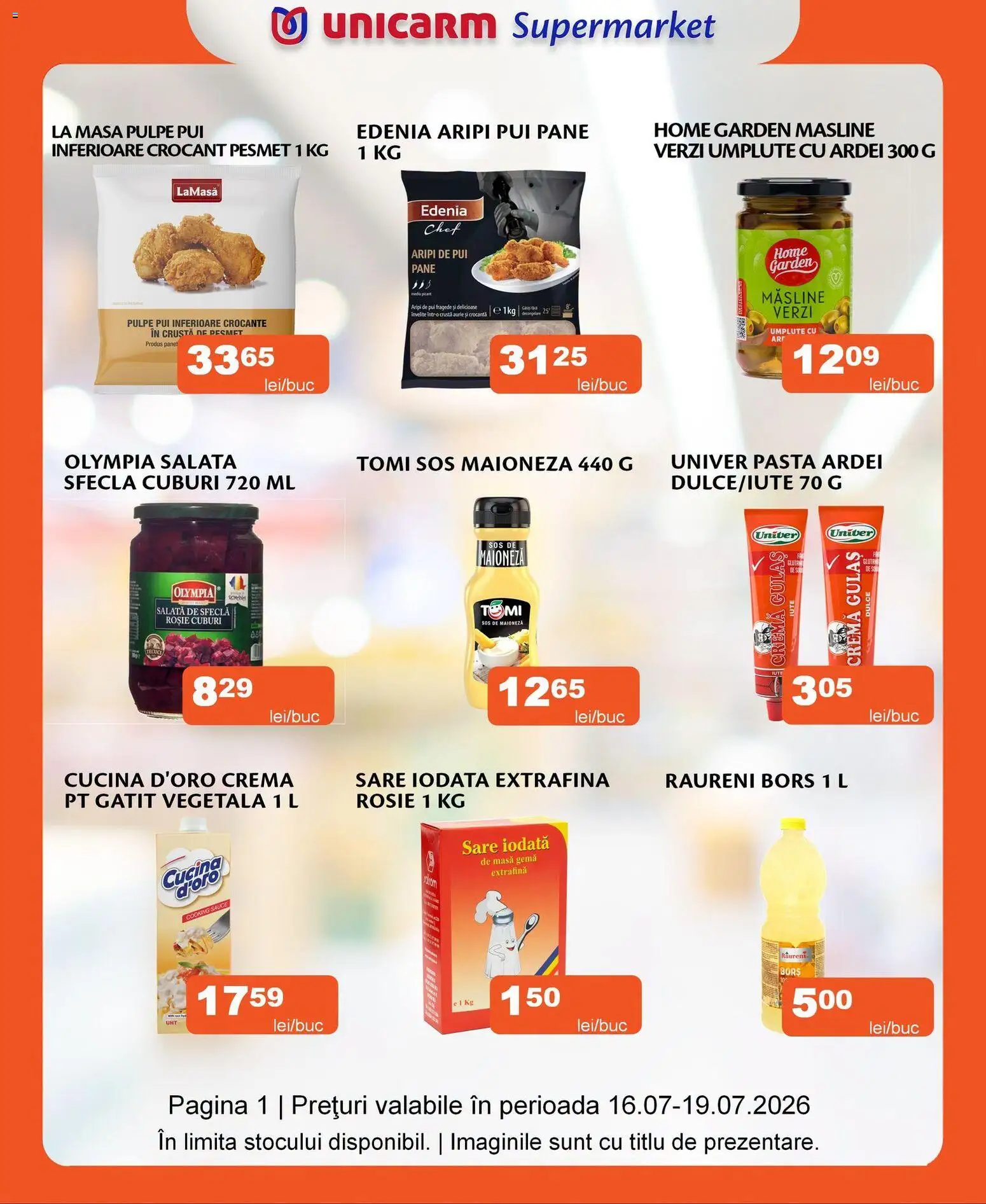 Previzualizarea de cataloage: Unicarm Unicarm Catalog valabil de la 16.07.2026 - Masă, Pui, Salată, Maioneză, Sos, Sare, Ardei, Măsline