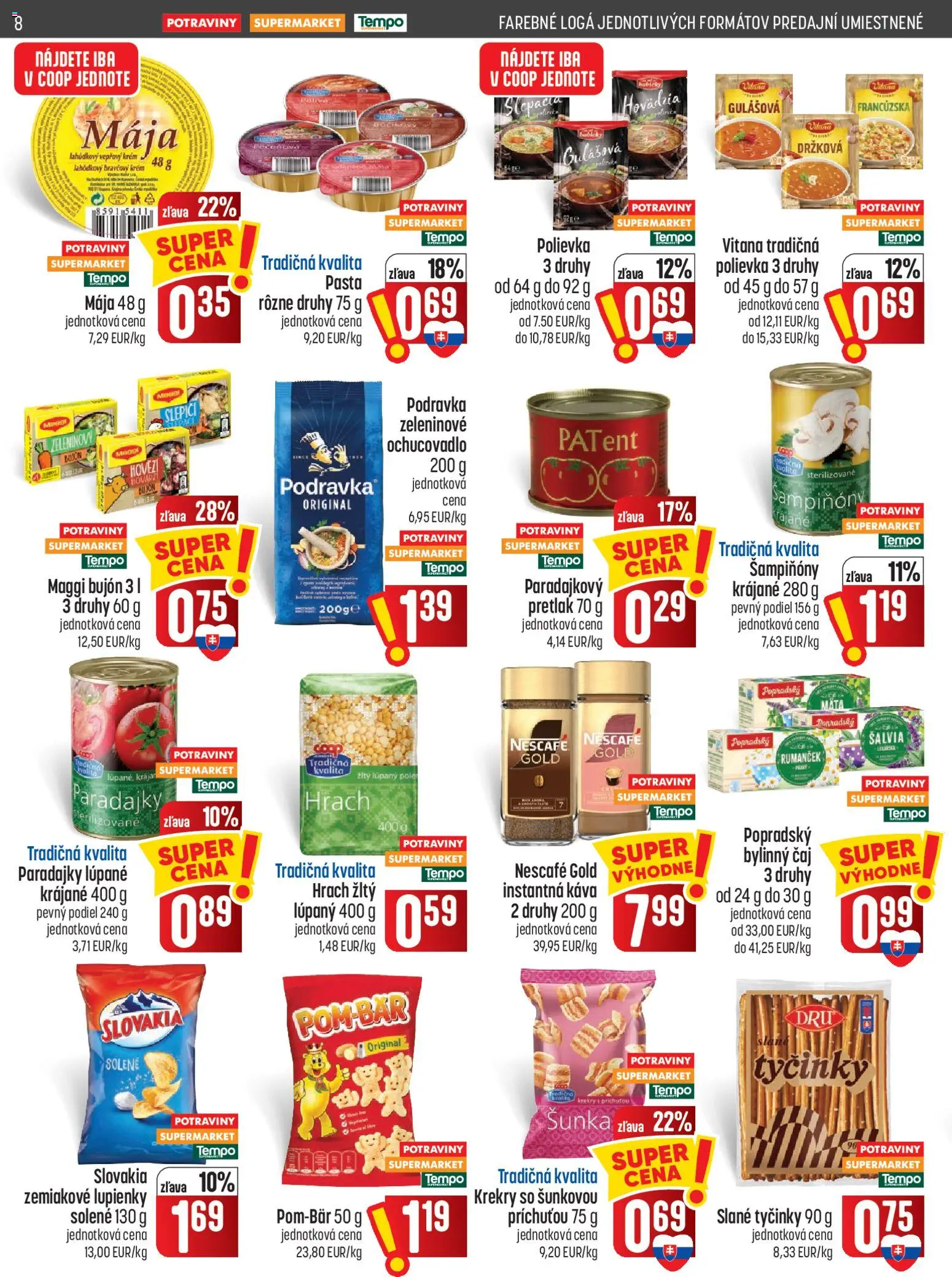 Náhľad COOP Jednota letáku platného od 01.10.2026 - Káva, Paradajky, Šunka, Hrach, Šampiňóny, Krekry, Nescafé Gold, Slané tyčinky