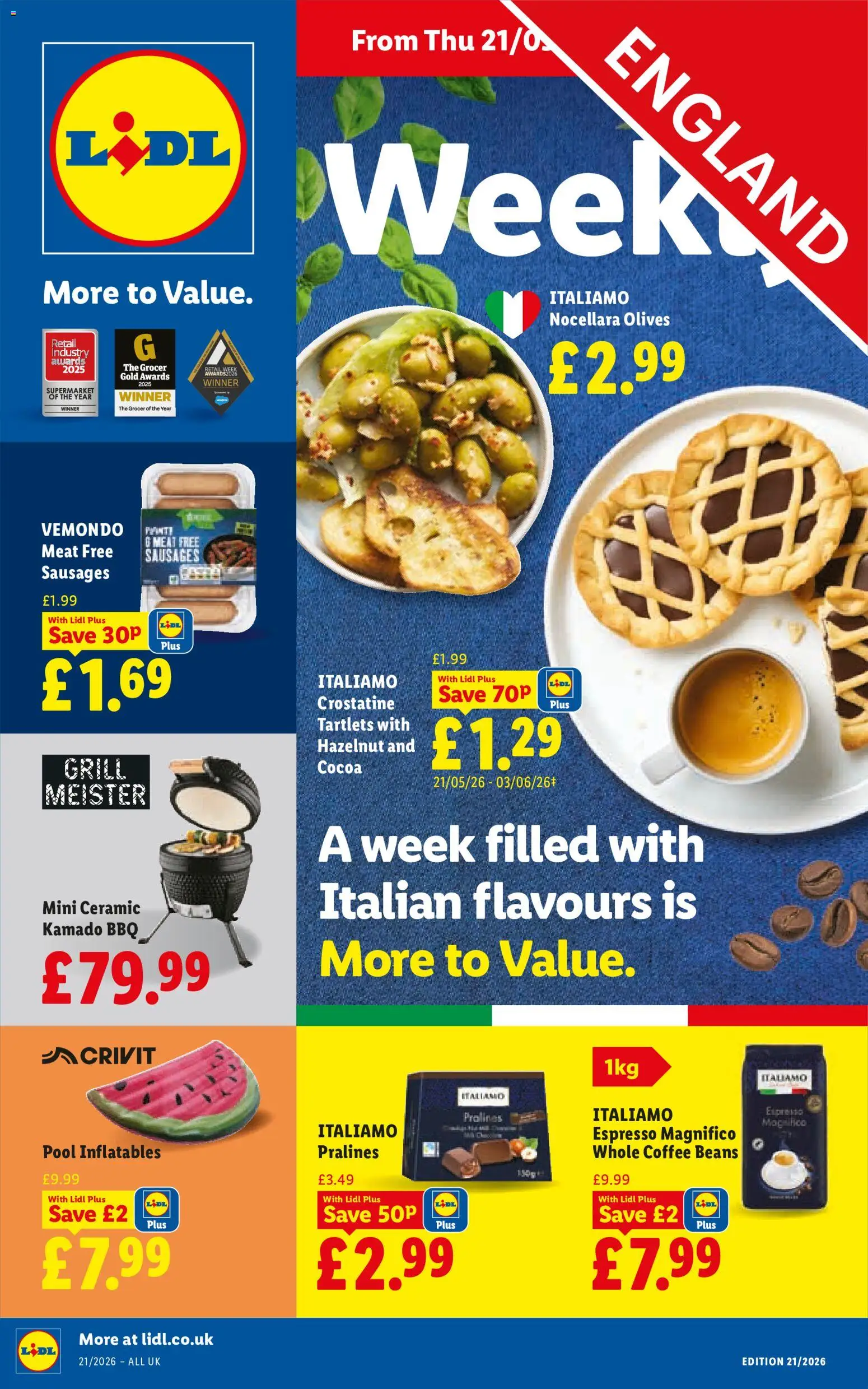 Preview of Lidl Lidl - Weekly valid from 21/05/2026 - Coffee, Cocoa, Sausages, Beans, Coffee beans, Meat, Grill, Olives