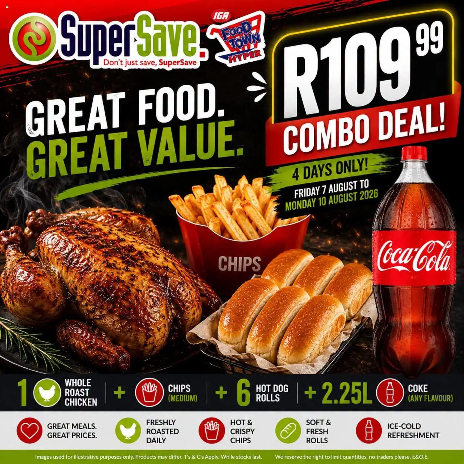 Preview of Super Save flyer valid from 07/08/2026 - Chicken, Coke, Chips