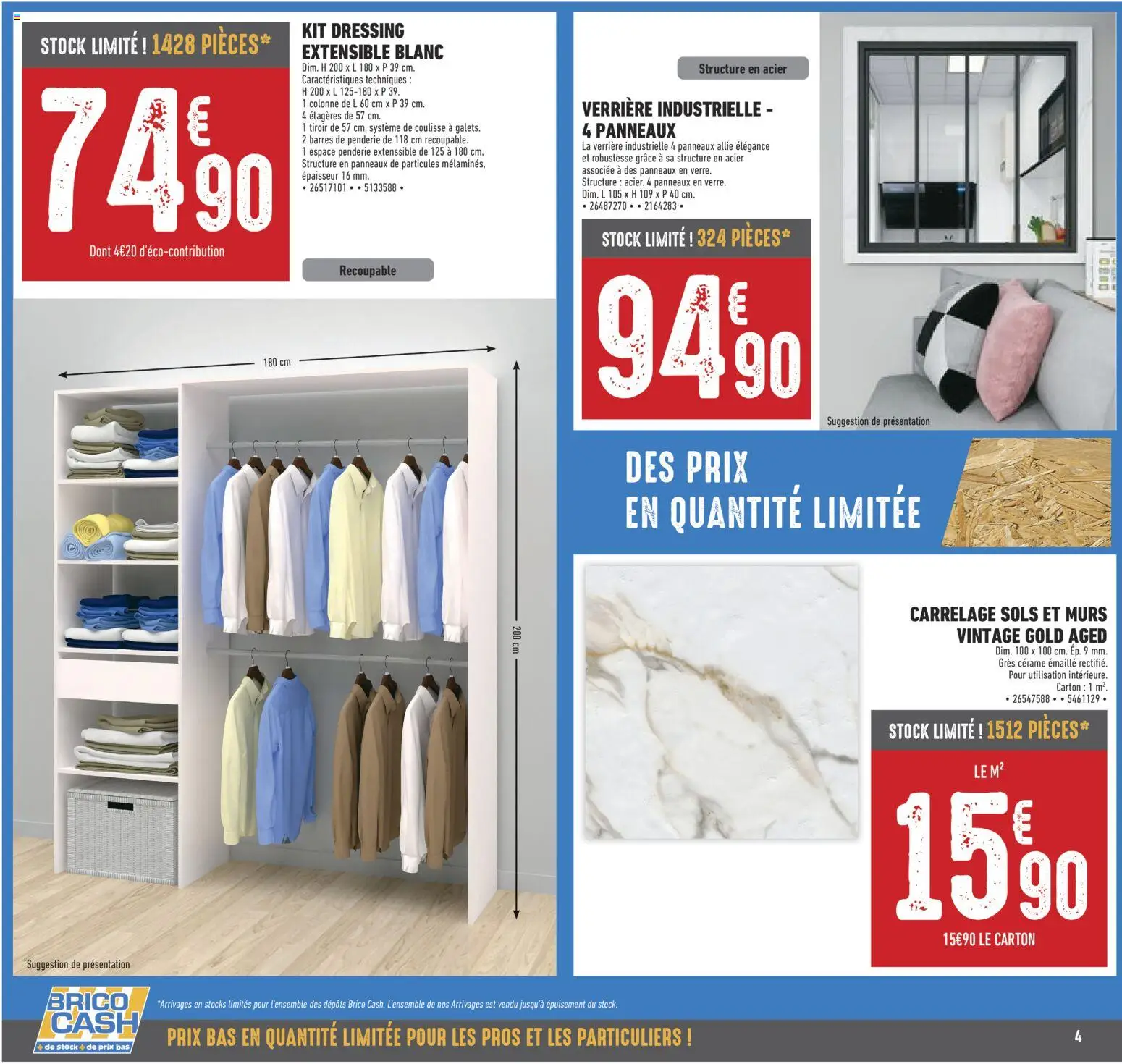 Prévisualisation de Brico Cash catalogue du magasin Brico Cash formulaire valide 04/09/2026 - Dressing, Carrelage, Verrière, Penderie, Colonne, Kit dressing, Verrière industrielle