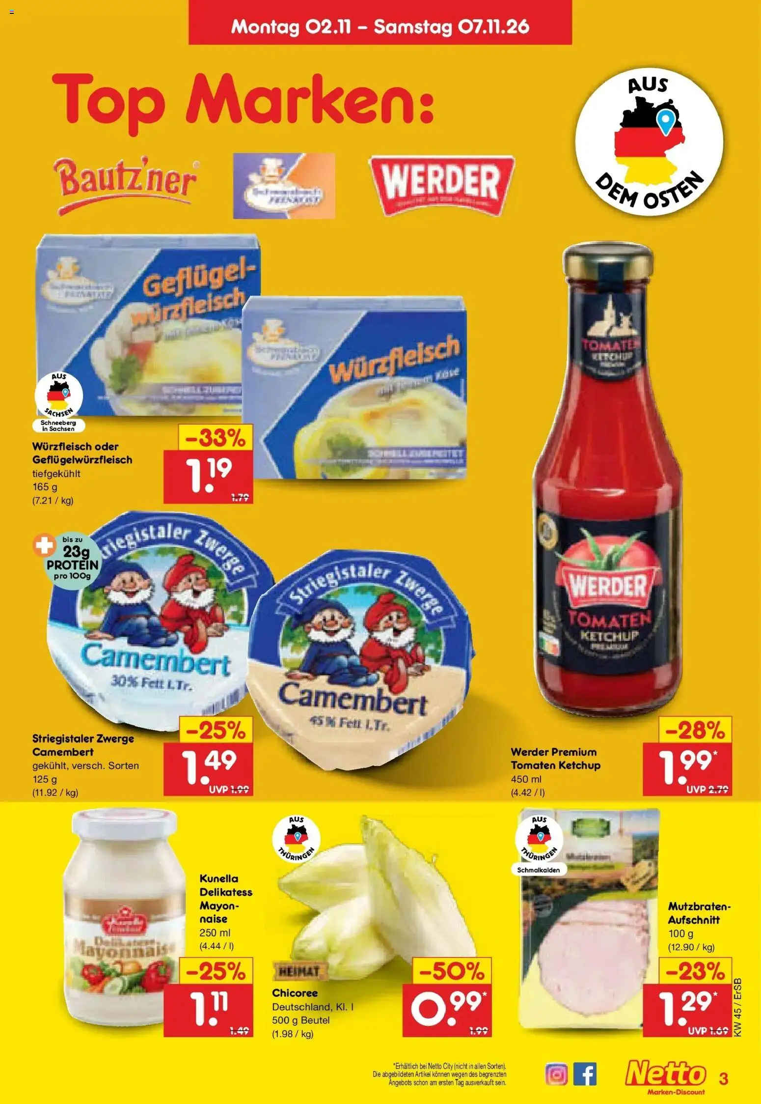 Vorschau von dem Prospekt des Geschäftes Netto Marken-Discount, gültig ab dem 02.11.2026 - Top, Camembert, Tomaten, Ketchup