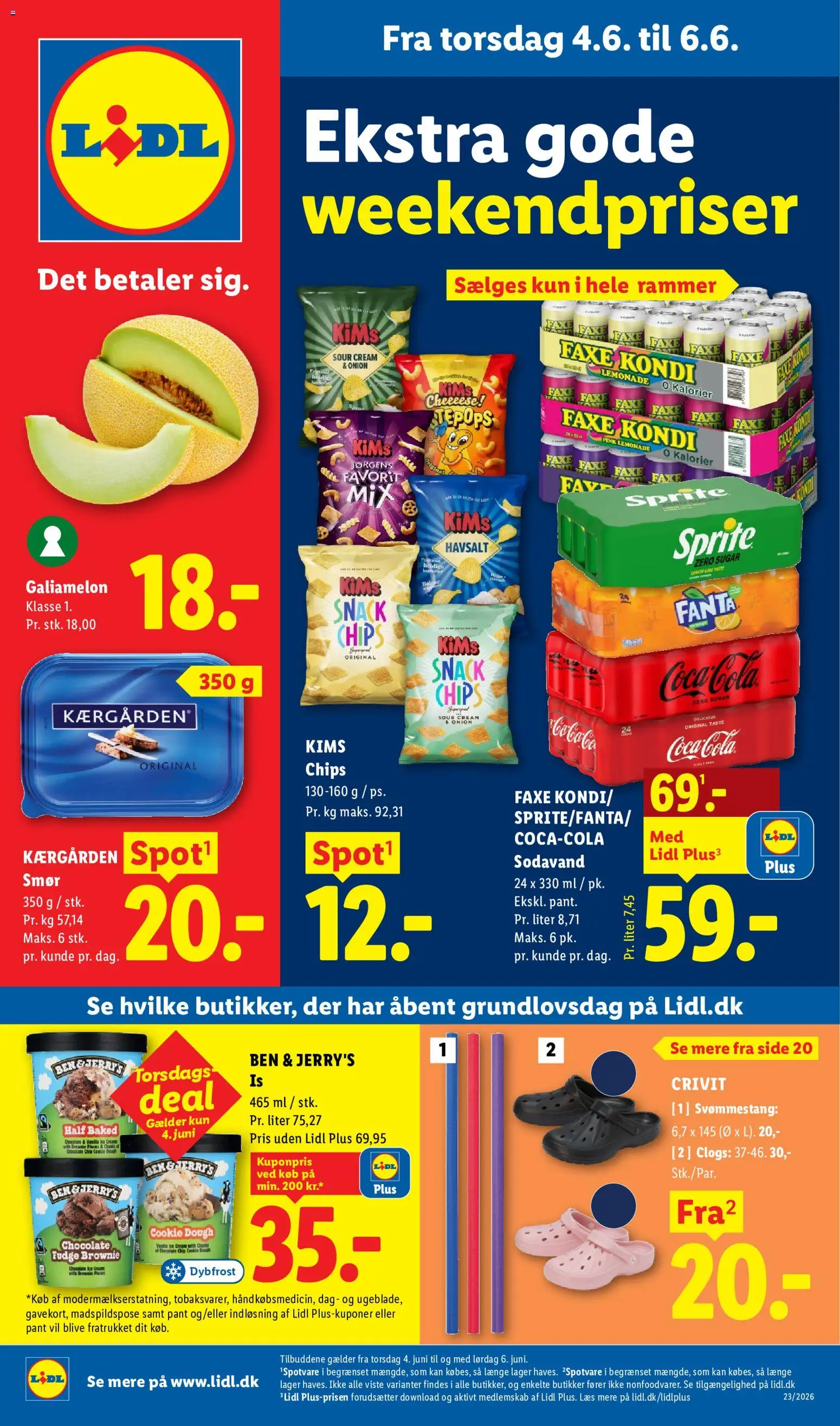 Eksempel på tilbudsavis Lidl - Tilbudsavis fra butik Lidl gyldig fra 31/05/2026 - Faxe Kondi, Smør, Chips, Sodavand, Rammer, Fanta, Galiamelon, Søm