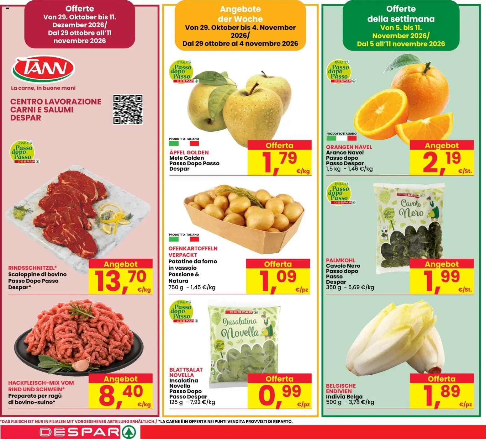 Anteprima dell'opuscolo Despar volantino Appiano dal negozio Despar valido da 29/10/2026 - Forno, Carne, Ragú, Cavolo, Bovino, Indivia, Mele, Arance