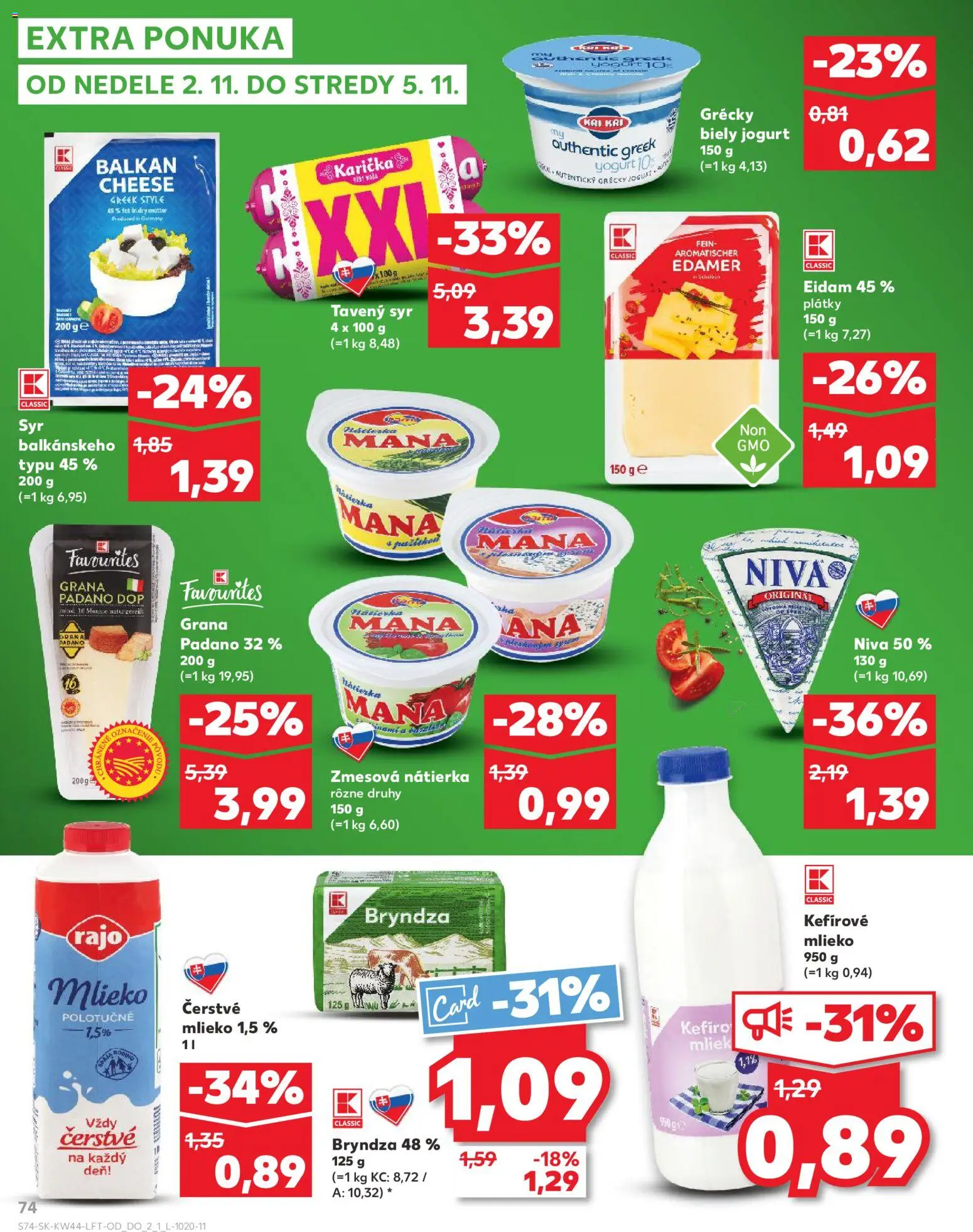 Náhľad Kaufland letáku platného od 30.10.2025 - Syr, Bryndza, Mlieko, Niva, Jogurt, Nátierka, Eidam, Mlieko polotučné