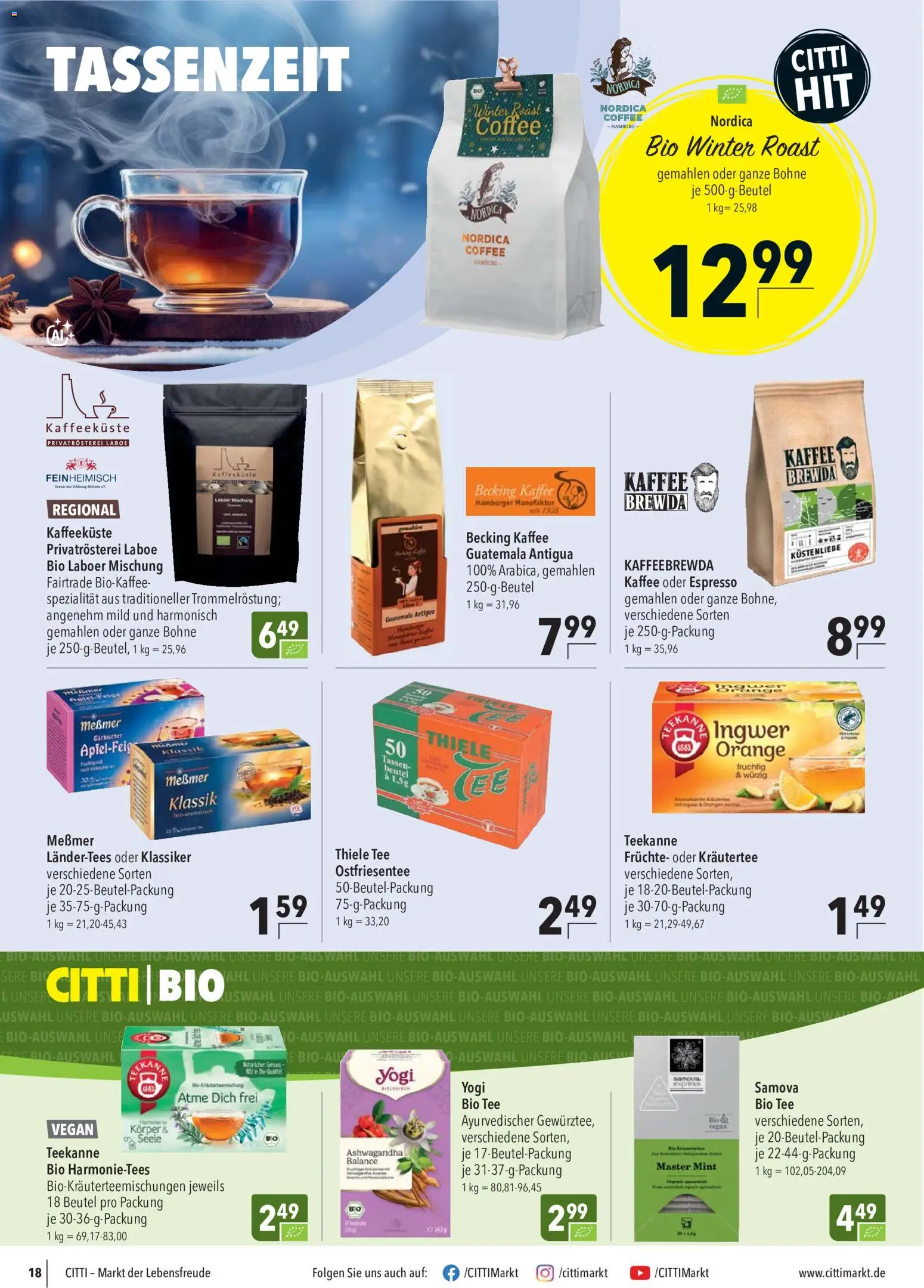 Vorschau von dem Prospekt des Geschäftes CITTI Markt, gültig ab dem 28.10.2026 - Kaffee, Tee, Teekanne, Messmer, Kräutertee