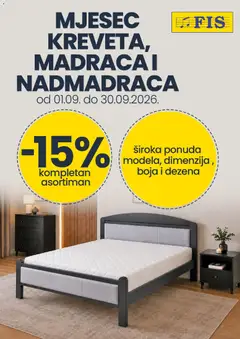 Pregled letka FIS Mjesec kreveta, madraca i nadmadraca trgovine FIS vrijedi od 01.09.2026
