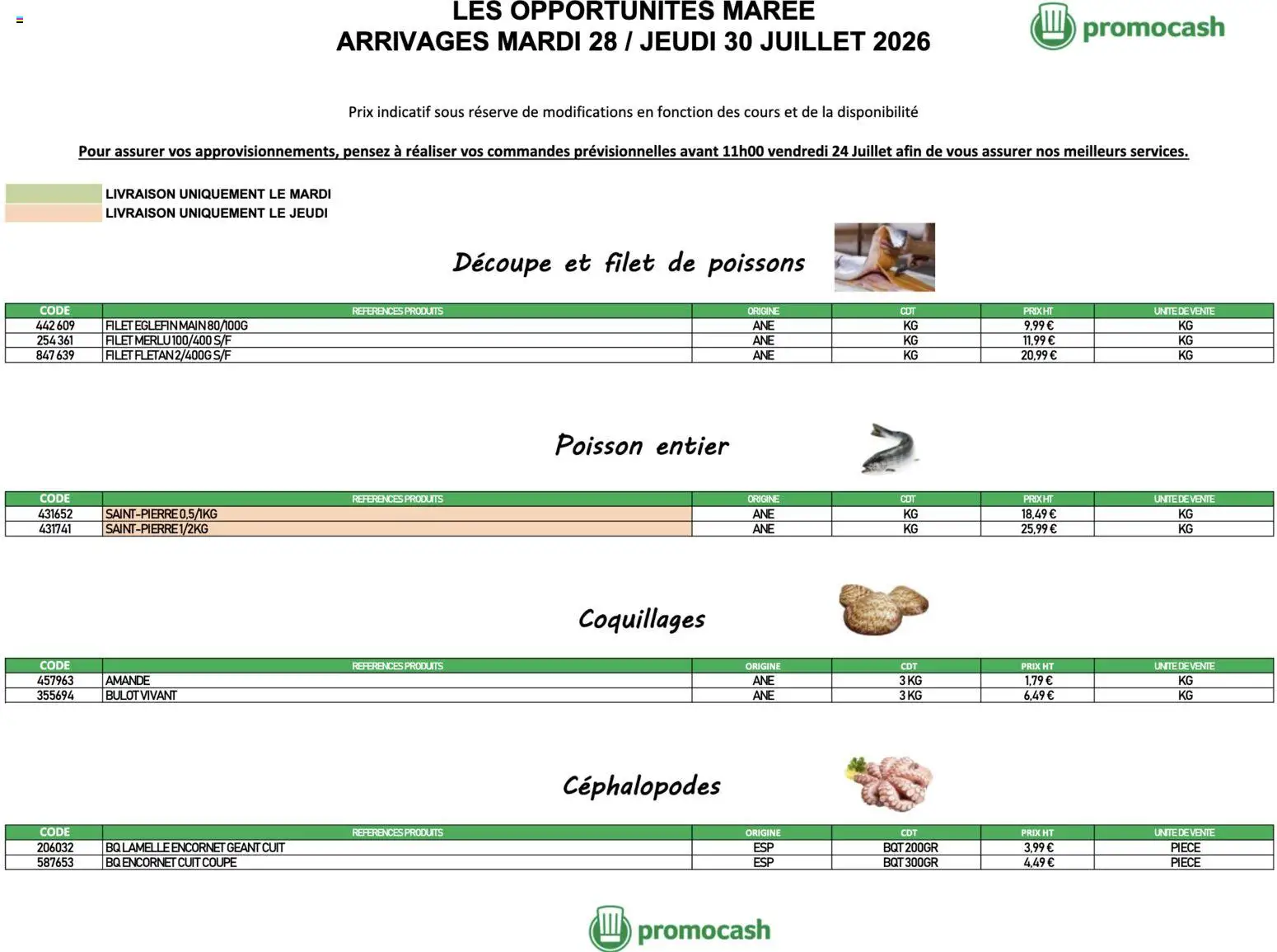 Prévisualisation de Promocash Opportunités Marée du magasin Promocash formulaire valide 28/07/2026