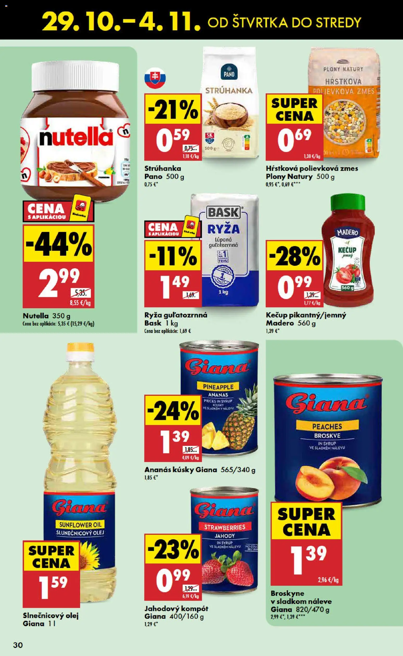 Náhľad Biedronka letáku platného od 29.10.2026 - Olej, Nutella, Jahody, Ryža, Kečup, Slnečnicový olej, Ananás, Strúhanka
