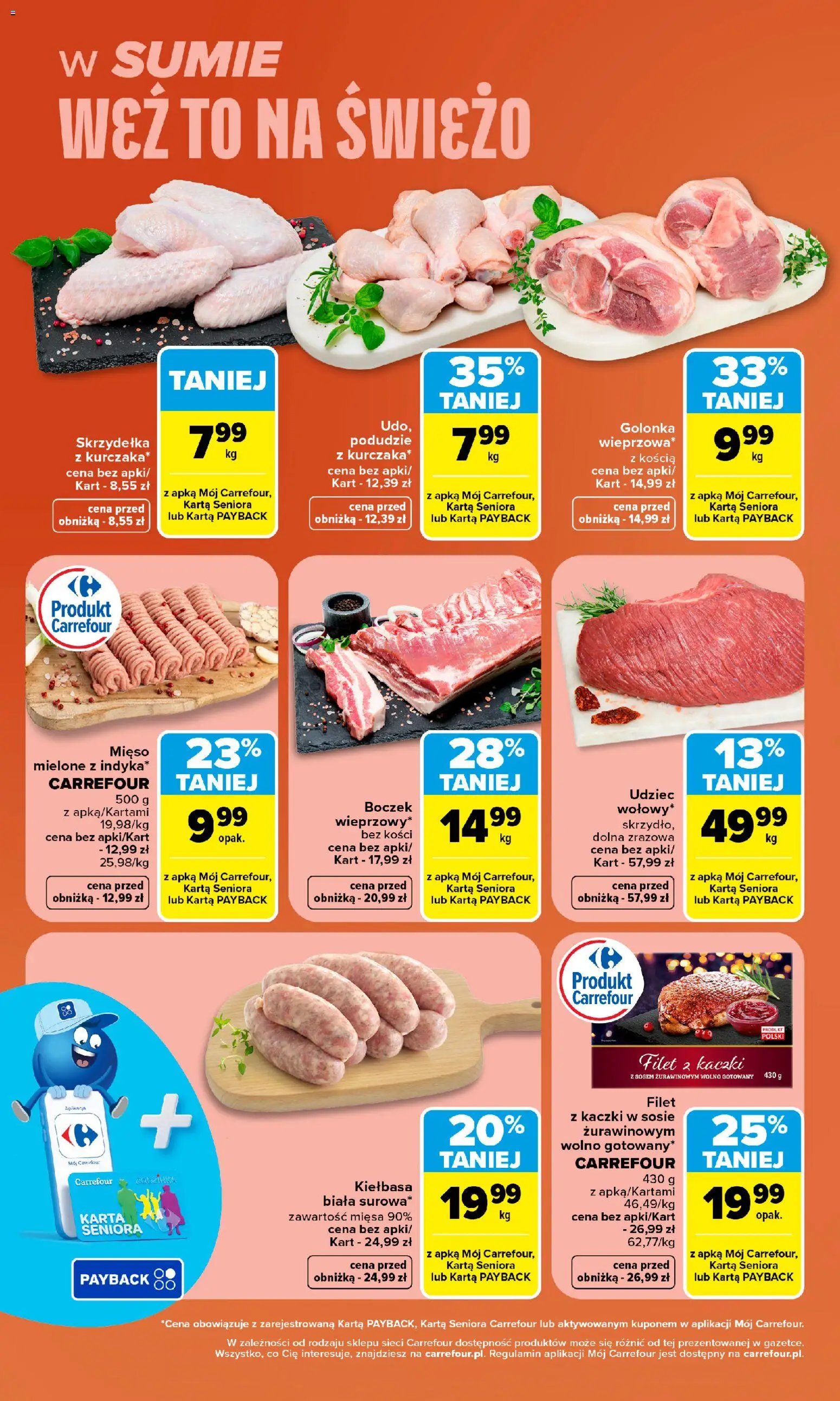 Pogląd gazetki "Carrefour gazetka - Weź to na świeżo" ze sklepu Carrefour ważnej od 19.10.2026 - Mięso, Golonka, Kiełbasa, Karta, Boczek, Podudzie z kurczaka, Filet, Filet z kaczki