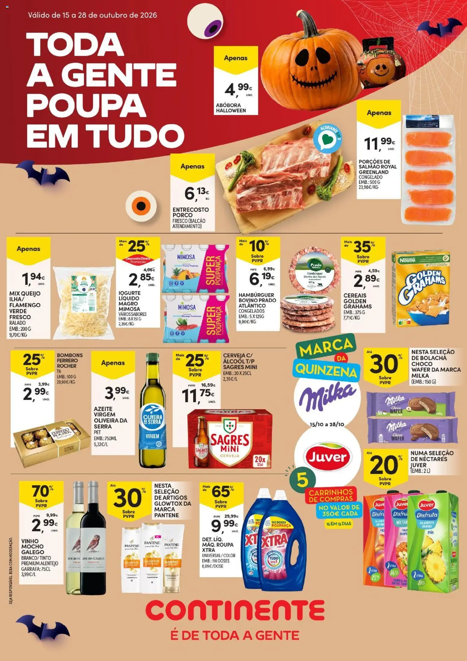 Pré-visualização do folheto da loja Continente válida a partir de 15/10/2026 - Azeite, Hambúrguer, Vinho, Cerveja, Abóbora, Iogurte, Salmão, Iogurte liquido