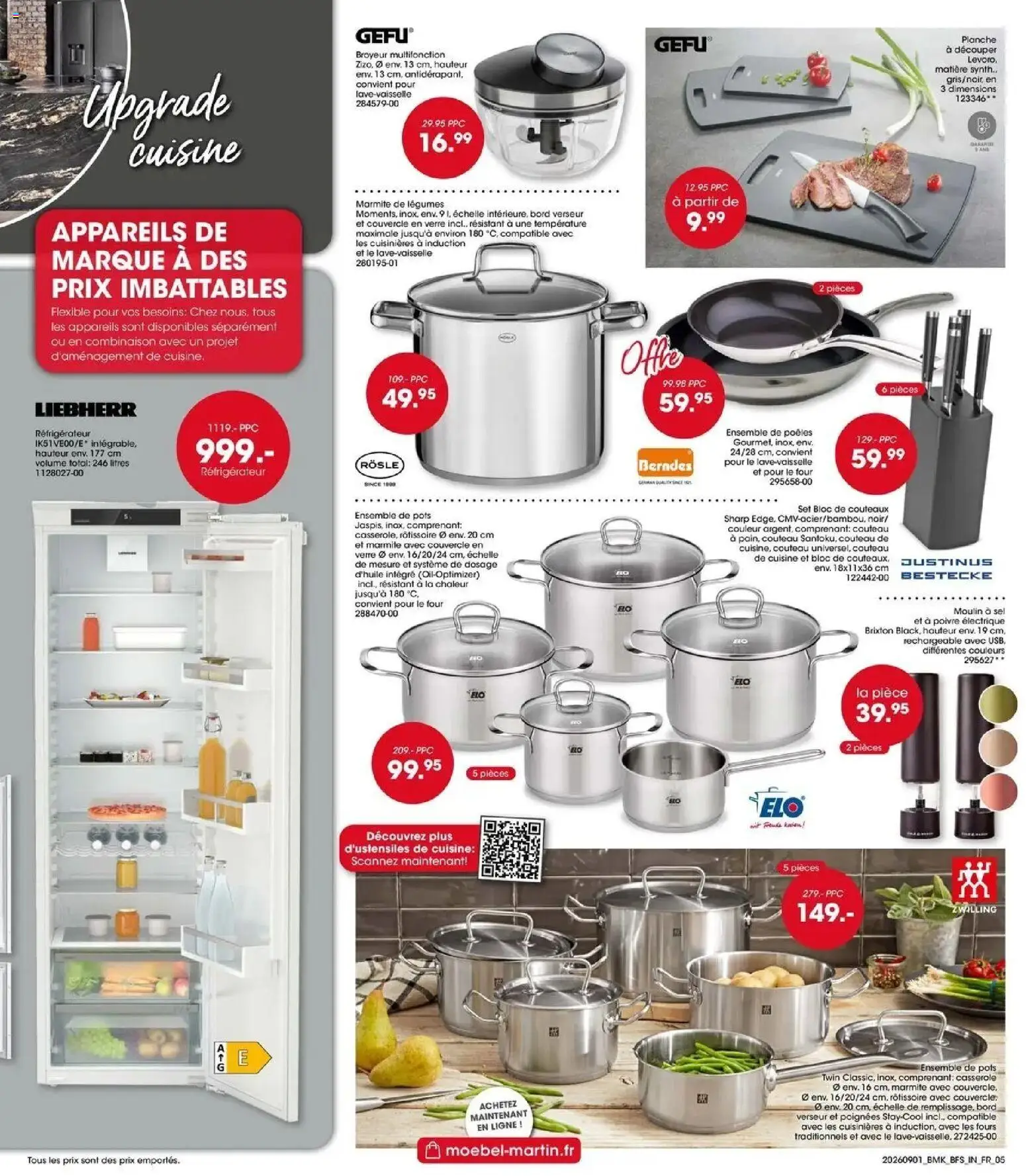 Prévisualisation de Möbel Martin: Offres hebdomadaires du magasin Möbel Martin formulaire valide 01/09/2026 - Réfrigérateur, Casserole, Combinaison, Poignées, Poivre, Broyeur, Couvercle, Couteaux