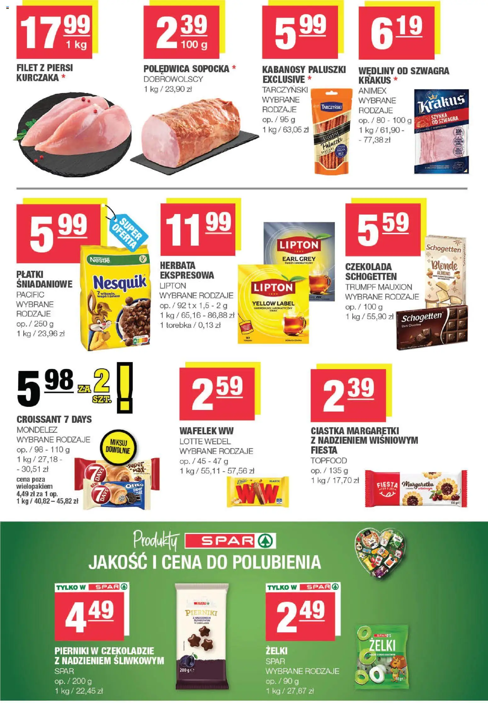 Pogląd gazetki "Spar gazetka - Mini" ze sklepu Spar ważnej od 21.10.2026 - Croissant, Żelki, Wędliny, Paluszki, Kabanosy, Płatki, Herbata earl grey, Filet