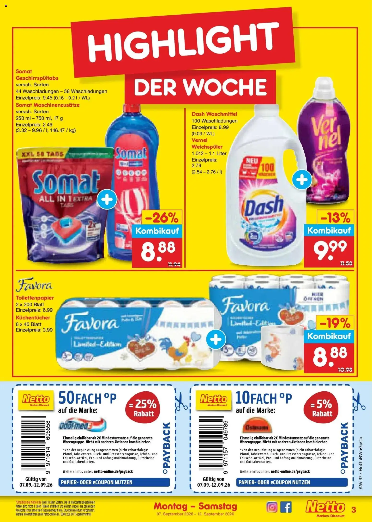 Vorschau von dem Prospekt des Geschäftes Netto Marken-Discount, gültig ab dem 07.09.2026 - Toilettenpapier, Waschmittel, Weichspüler, Vernel