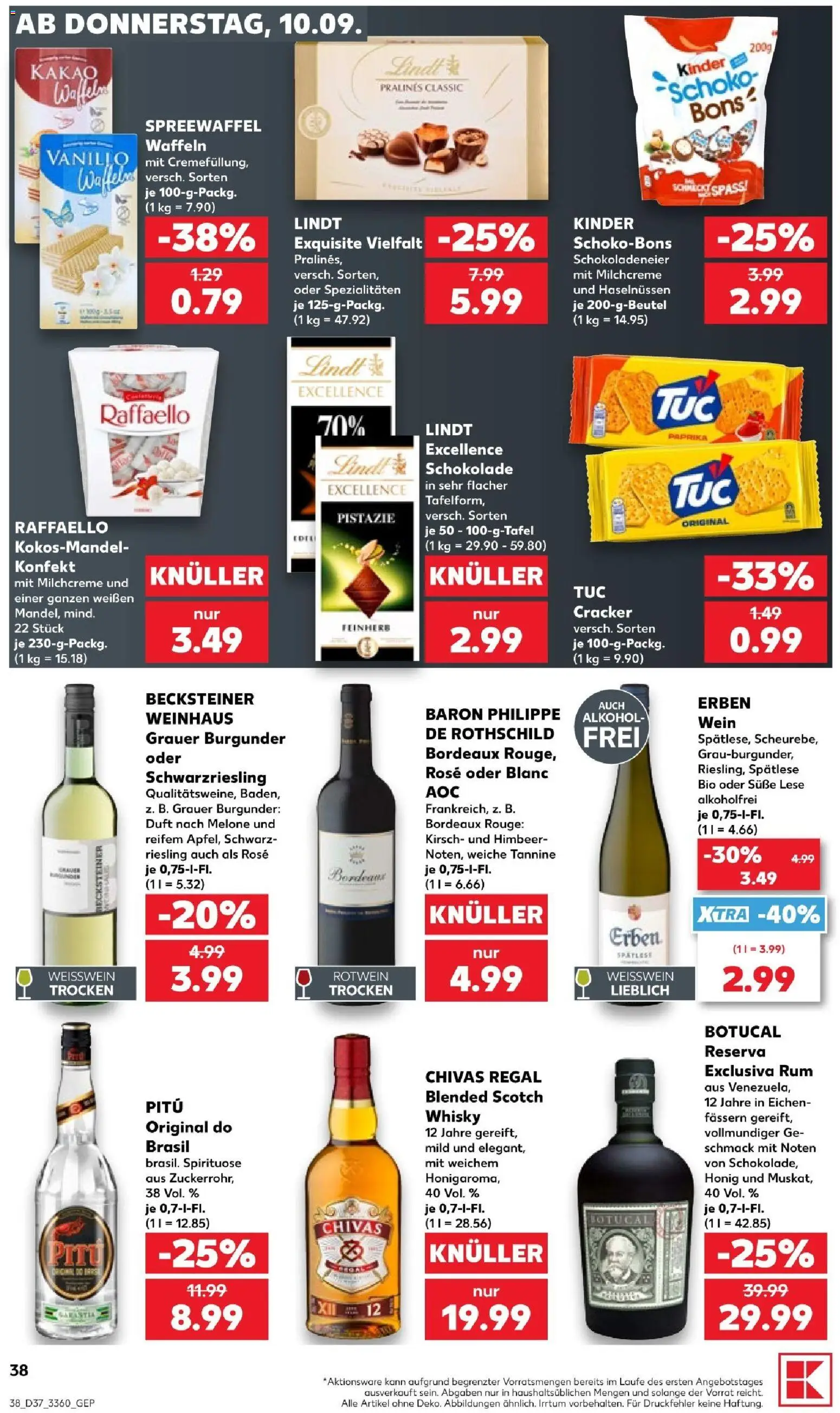Vorschau von dem Prospekt des Geschäftes Kaufland, gültig ab dem 10.09.2026 - Whisky, Regal, Paprika, Raffaello, Rum, Weißwein, Rotwein, Duft