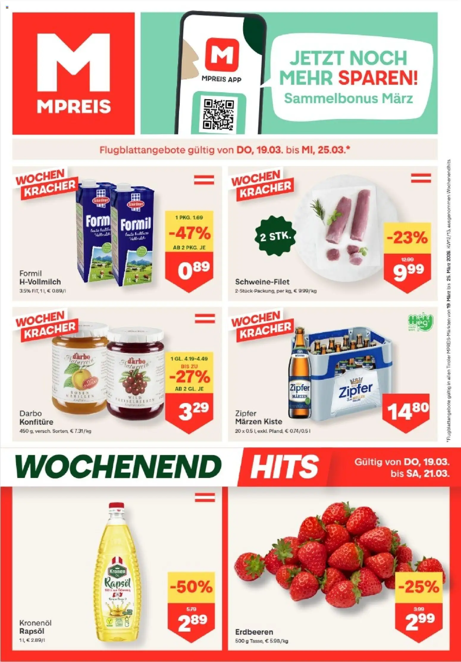 Vorschau der Angebote: MPREIS MPREIS Absam gültig ab 19.03.2026 - Erdbeeren, Rapsöl