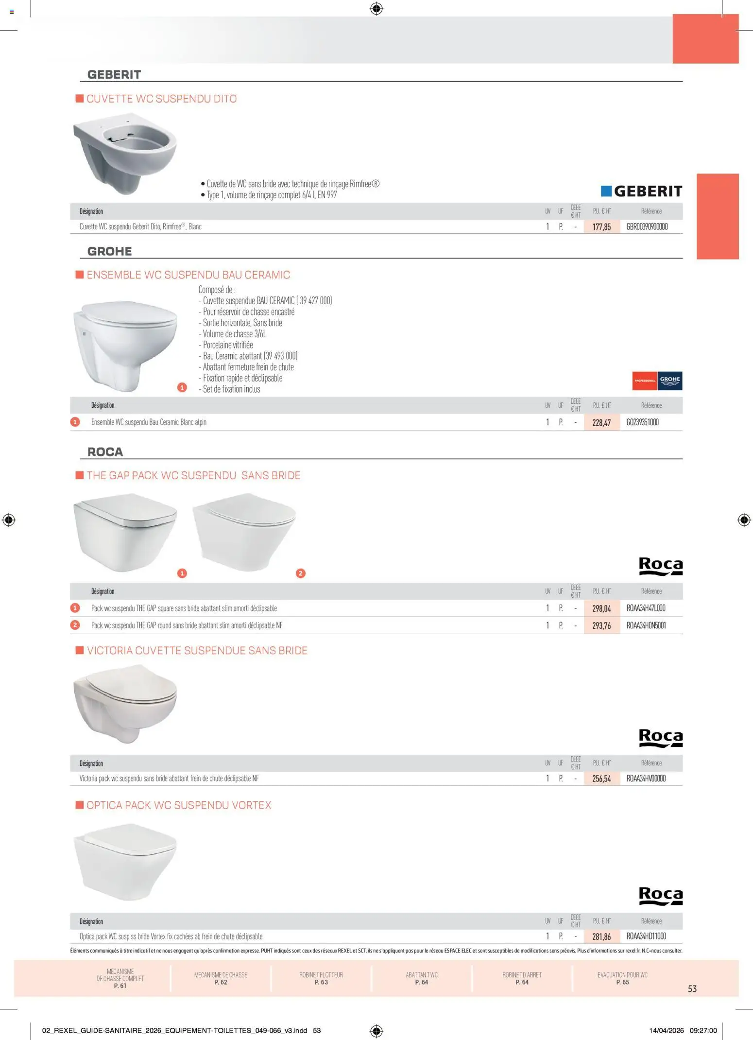Prévisualisation de Rexel - Brochure Sanitaire du magasin Rexel formulaire valide 20/04/2026 - Thé, Robinet, Cuvette WC, Porcelaine