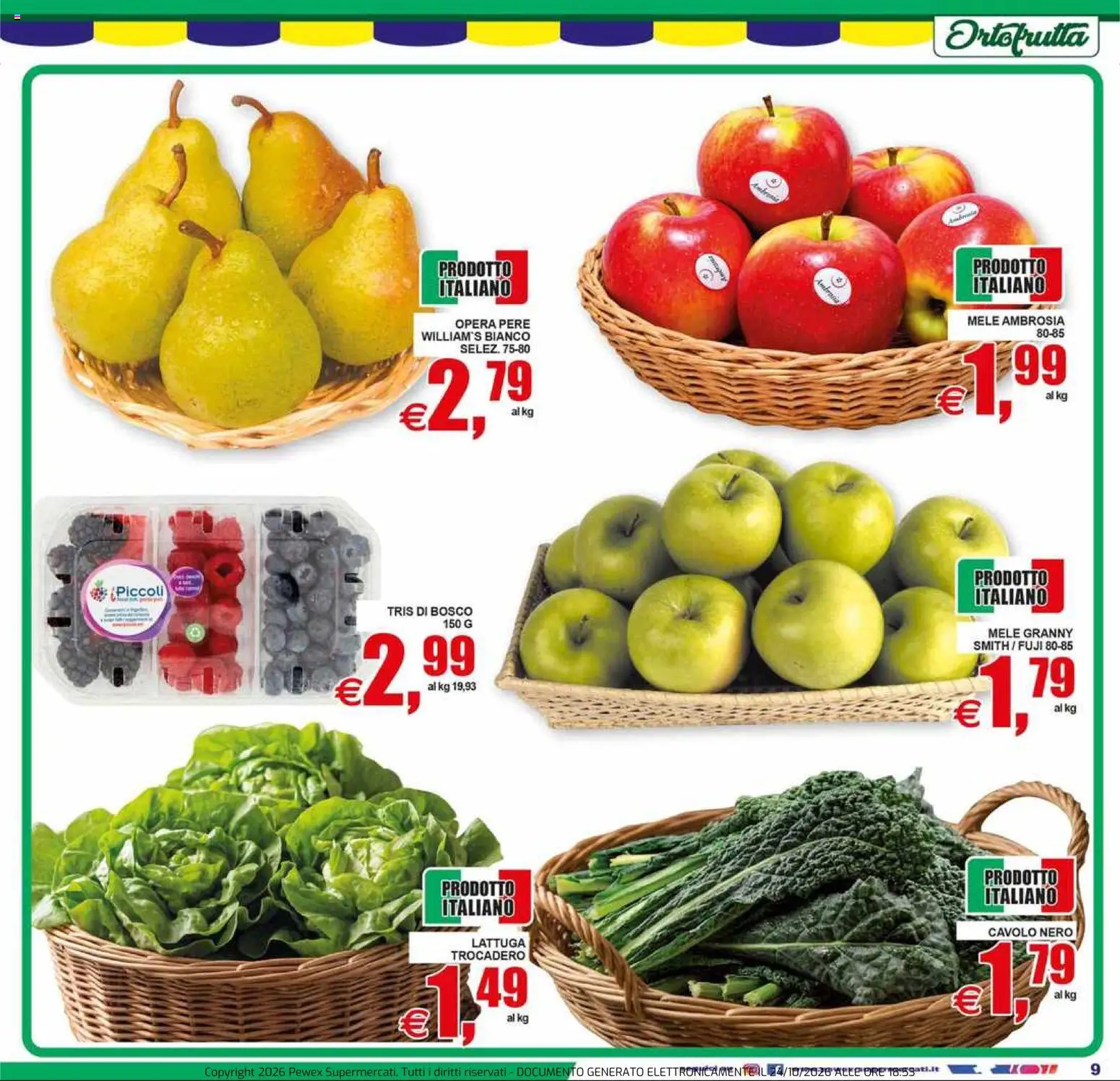 Anteprima dell'opuscolo Pewex volantino Supermercati Via Rubicone dal negozio Pewex valido da 23/10/2026 - Cavolo, Lattuga, Mele, Pere