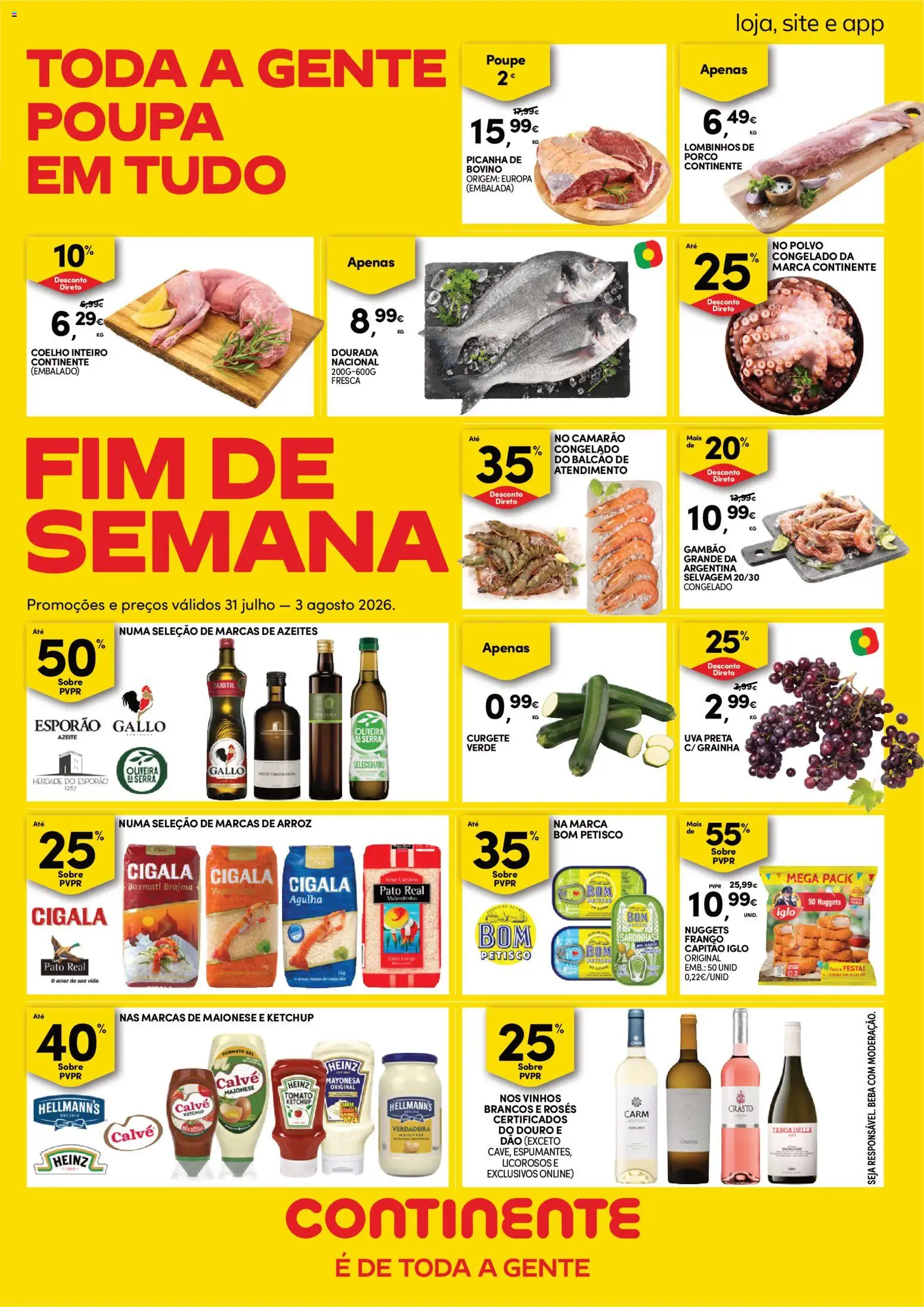 Pré-visualização do folheto da loja Continente válida a partir de 31/07/2026 - Frango, Arroz, Coelho, Pato, Polvo, Camarão, Dourada, Capitão iglo