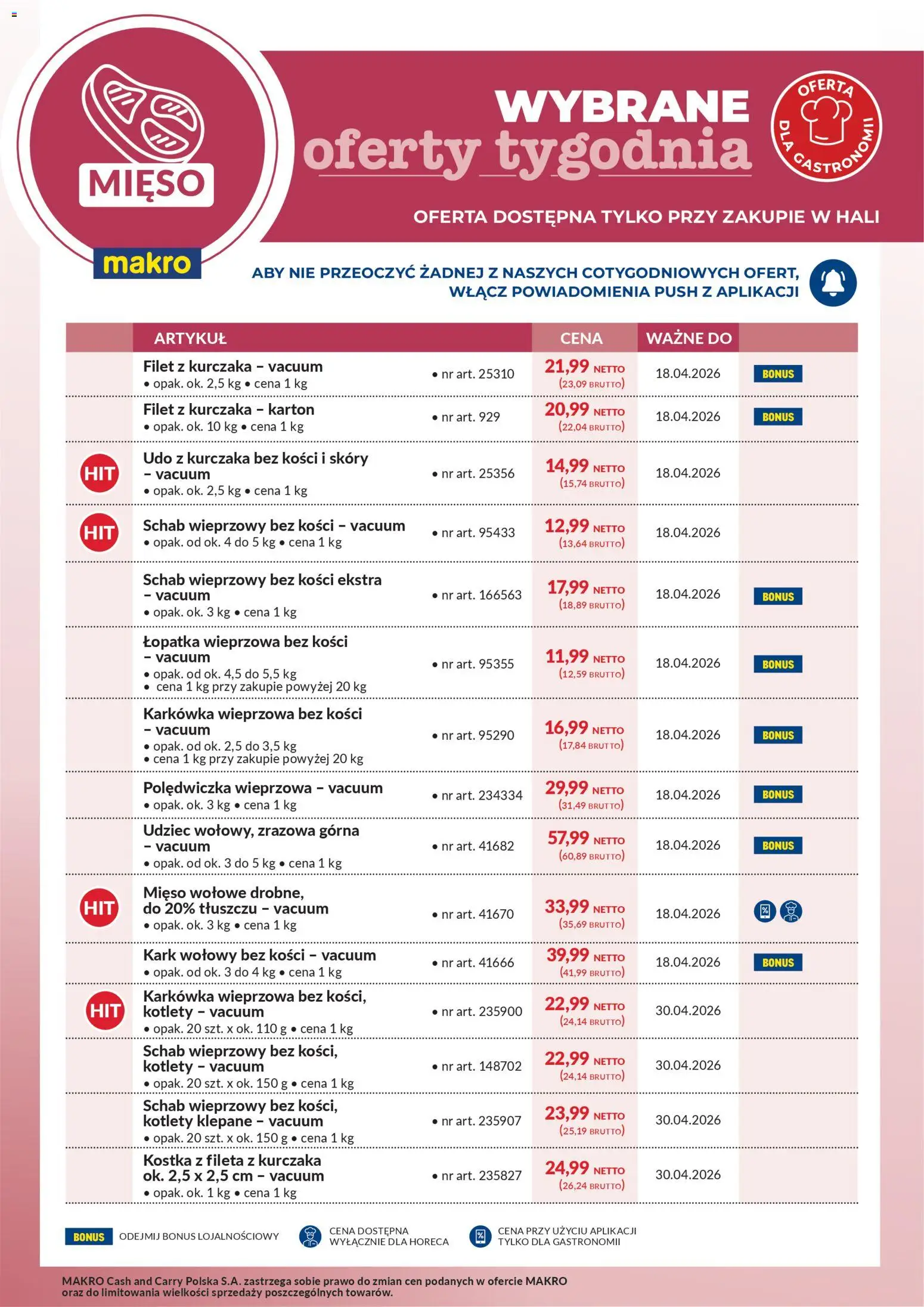 Pogląd gazetki "Makro gazetka - Wybrane oferty tygodnia" ze sklepu Makro ważnej od 13.04.2026 - Schab, Kotlety, Polędwiczka wieprzowa, Filet, Schab wieprzowy, Karkówka wieprzowa, Łopatka wieprzowa bez kości, Schab wieprzowy bez kości