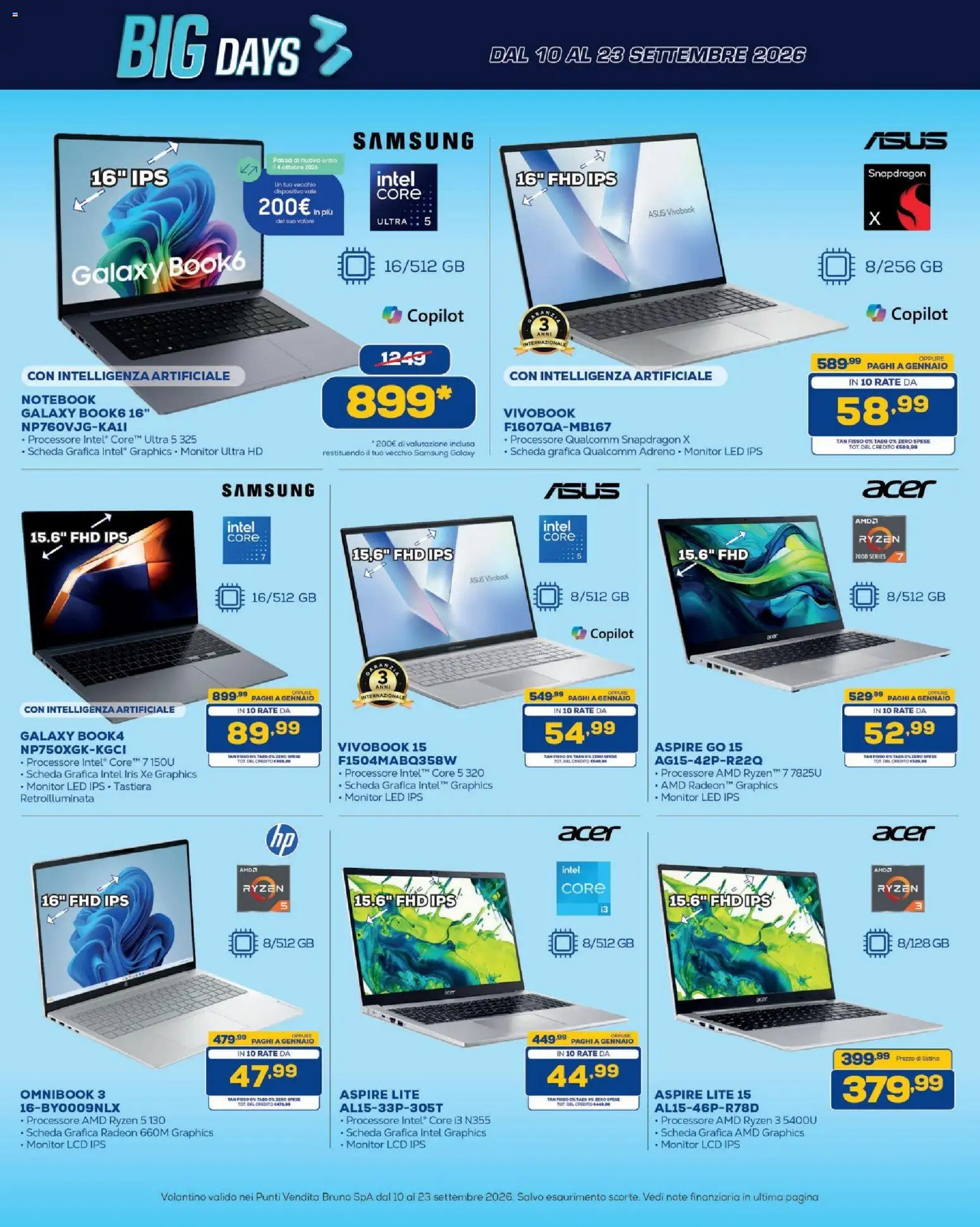 Anteprima dell'opuscolo BRUNO volantino dal negozio BRUNO valido da 10/09/2026 - Samsung, Samsung Galaxy, Notebook, Tastiera, Monitor