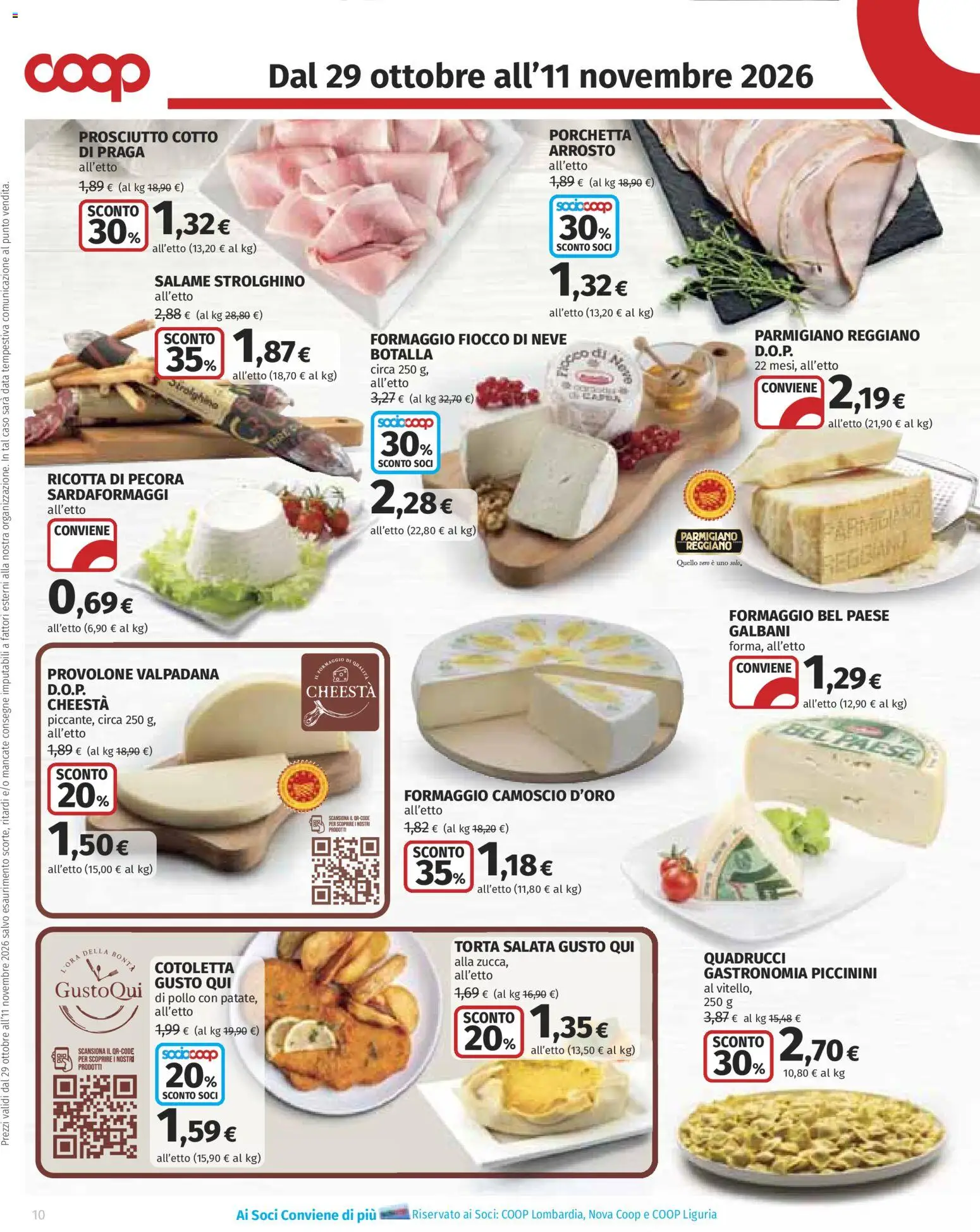 Anteprima dell'opuscolo COOP volantino Superstore dal negozio COOP valido da 29/10/2026 - Torta, Pollo, Porchetta, Parmigiano reggiano, Parmigiano, Data, Provolone, Ricotta di pecora