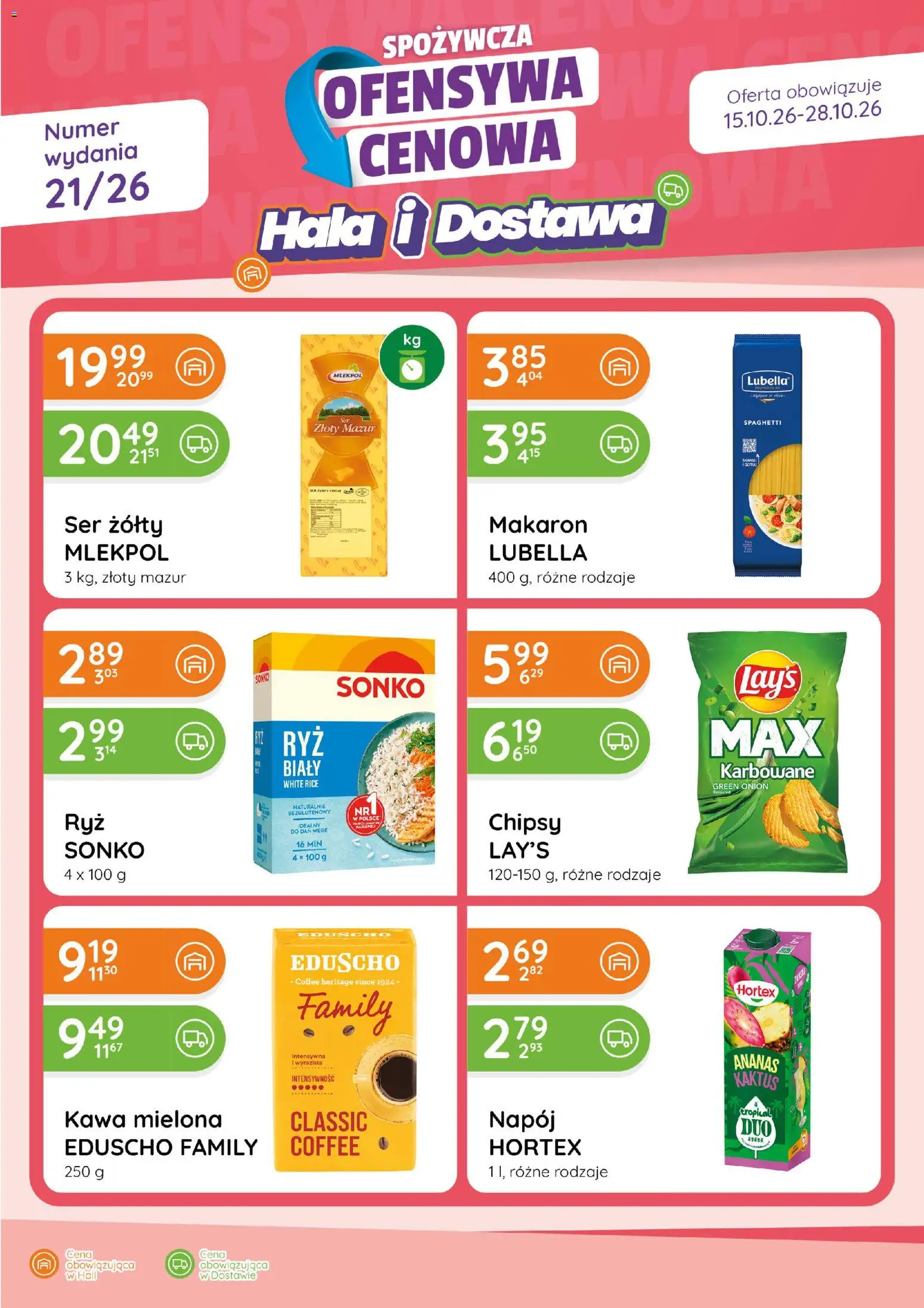 Pogląd gazetki "Eurocash gazetka - Ofensywa Spożywcza" ze sklepu Eurocash ważnej od 15.10.2026 - Kawa, Makaron, Spaghetti, Chipsy, Ser, Ananas, Kawa mielona, Ser żółty
